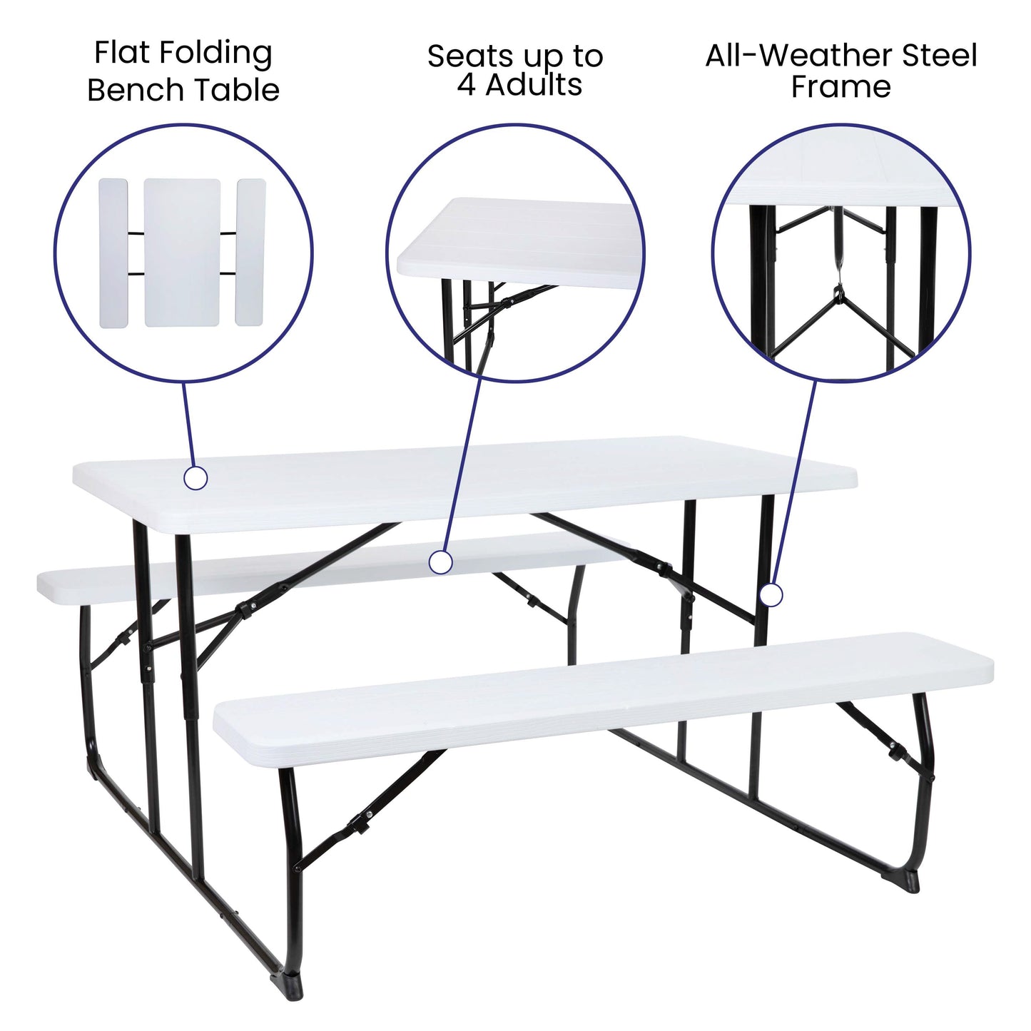 White Picnic Table/Bench RB-EBB-1470FD-WH-GG