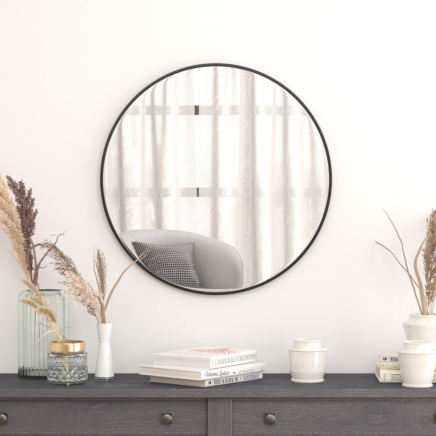 Black 30"Round Wall Mirror RH-M003-RD76MB-BK-GG