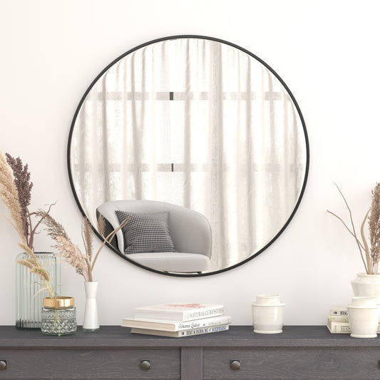 Black 36" Round Wall Mirror RH-M003-RD91MB-BK-GG