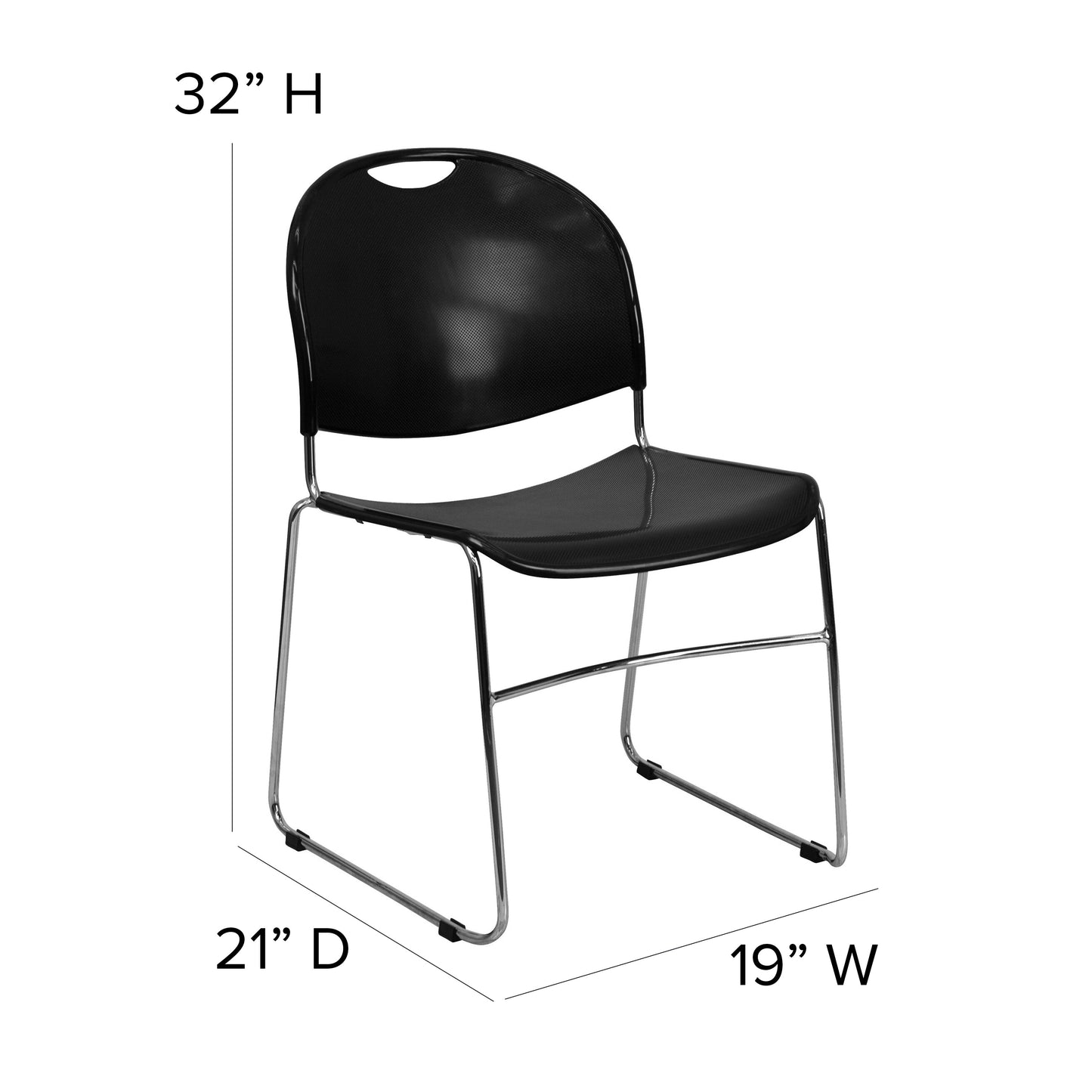 Black Stack Chair-Chrome Frame RUT-188-BK-CHR-GG