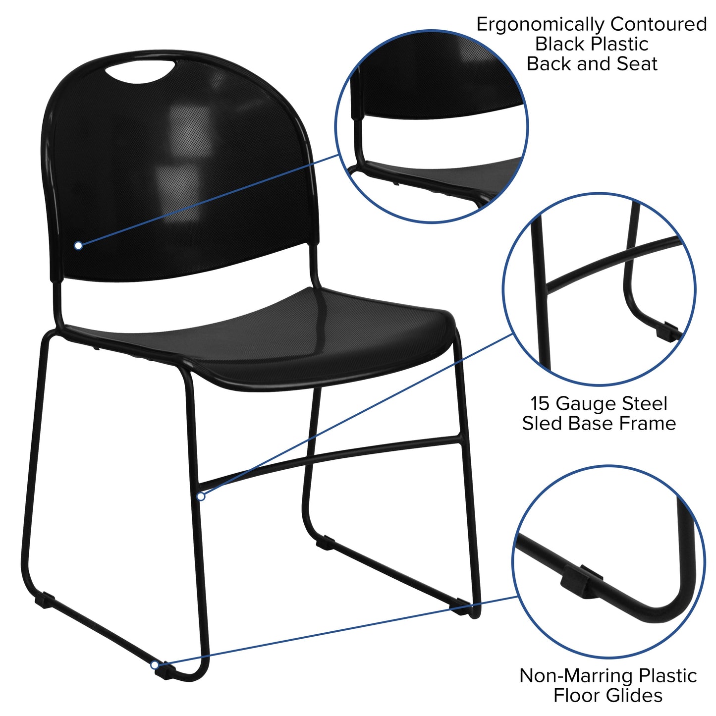 Black Stack Chair-Black Frame RUT-188-BK-GG