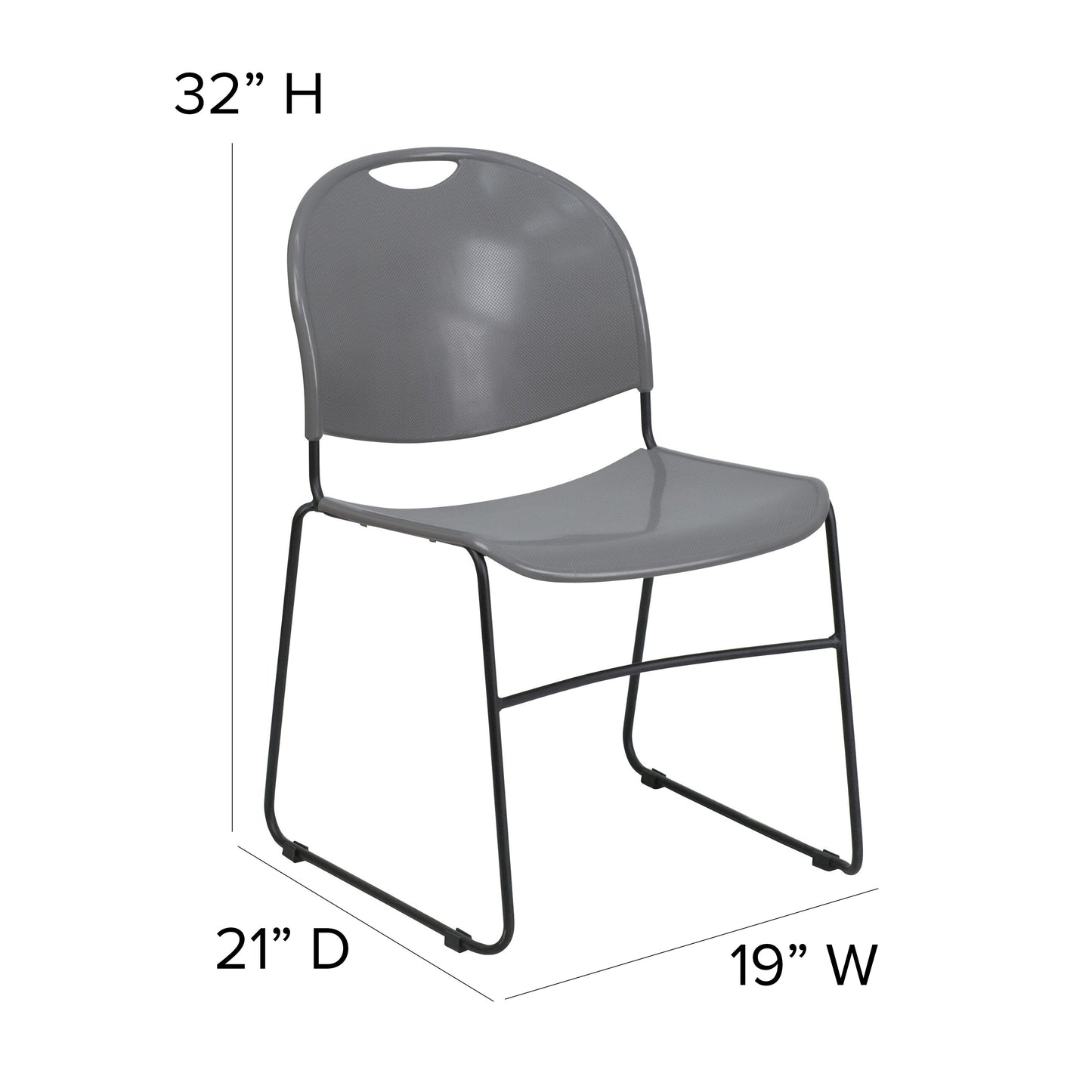 Gray Stack Chair-Black Frame RUT-188-GY-GG