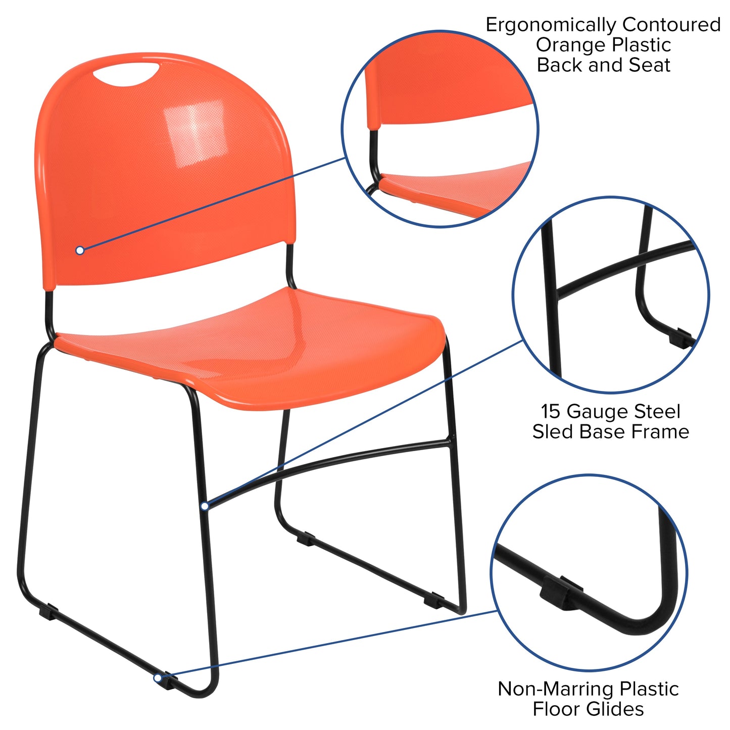 Orange Plastic Stack Chair RUT-188-OR-GG