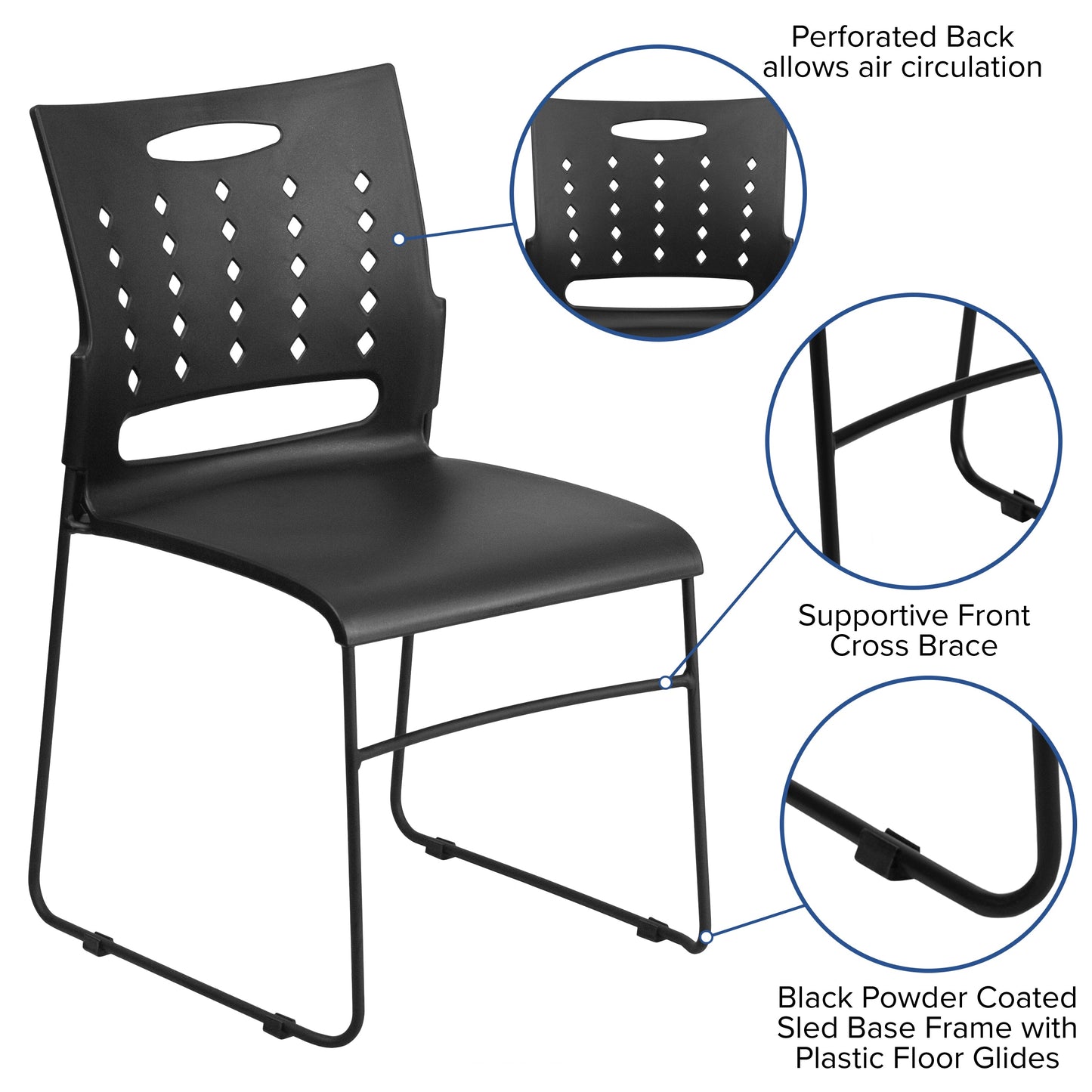 Black Plastic Stack Chair RUT-2-BK-GG