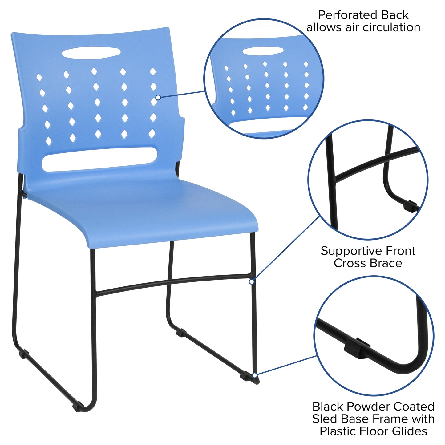 Blue Plastic Stack Chair RUT-2-BL-GG