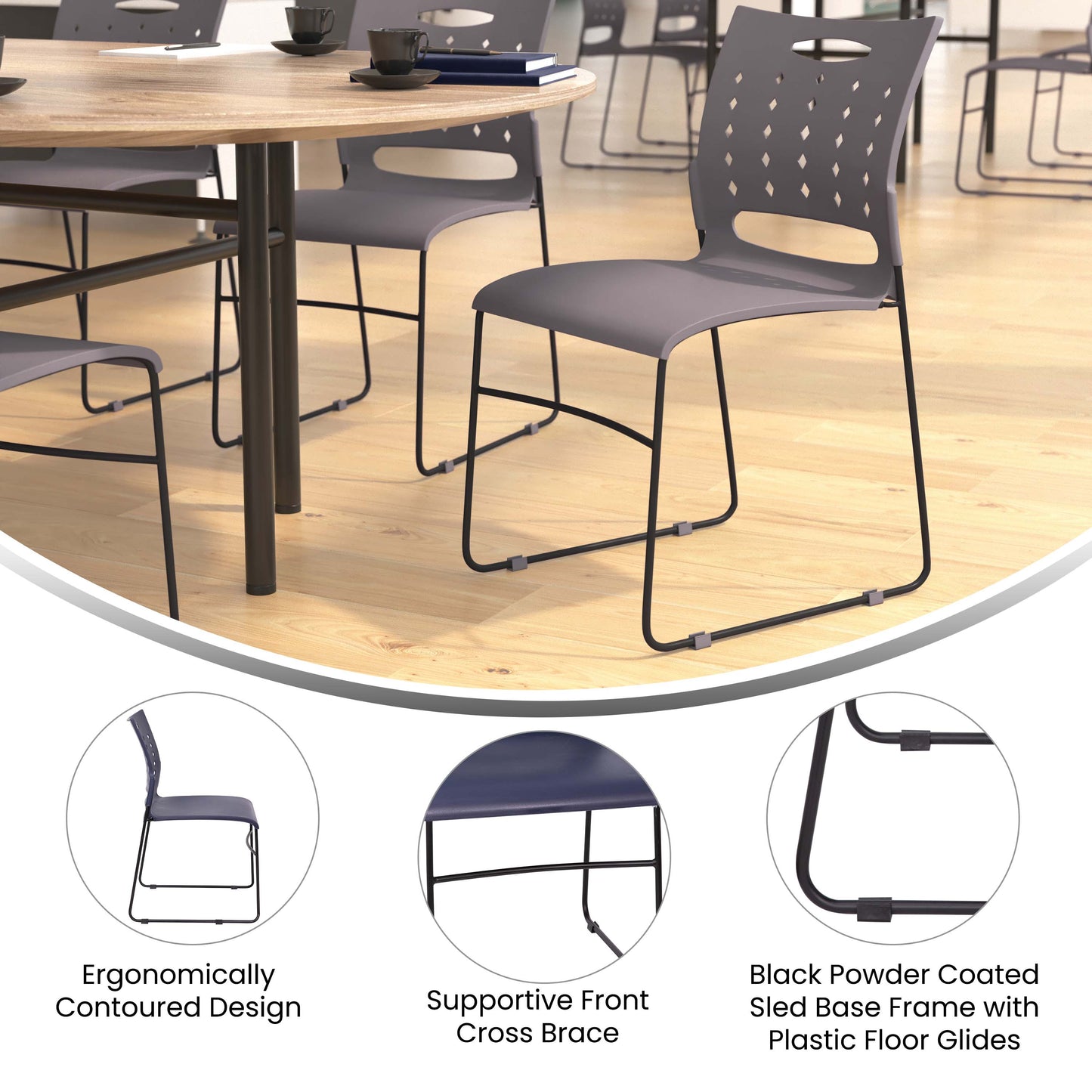 Gray Plastic Stack Chair RUT-2-GY-BK-GG