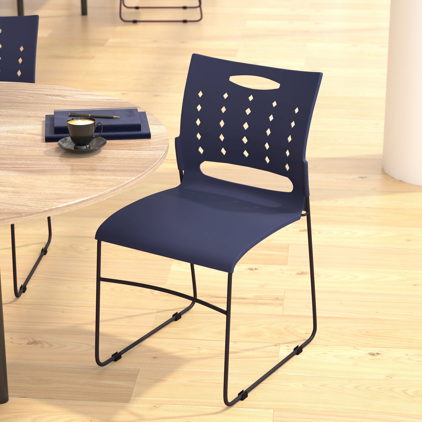 Navy Plastic Stack Chair RUT-2-NVY-BK-GG