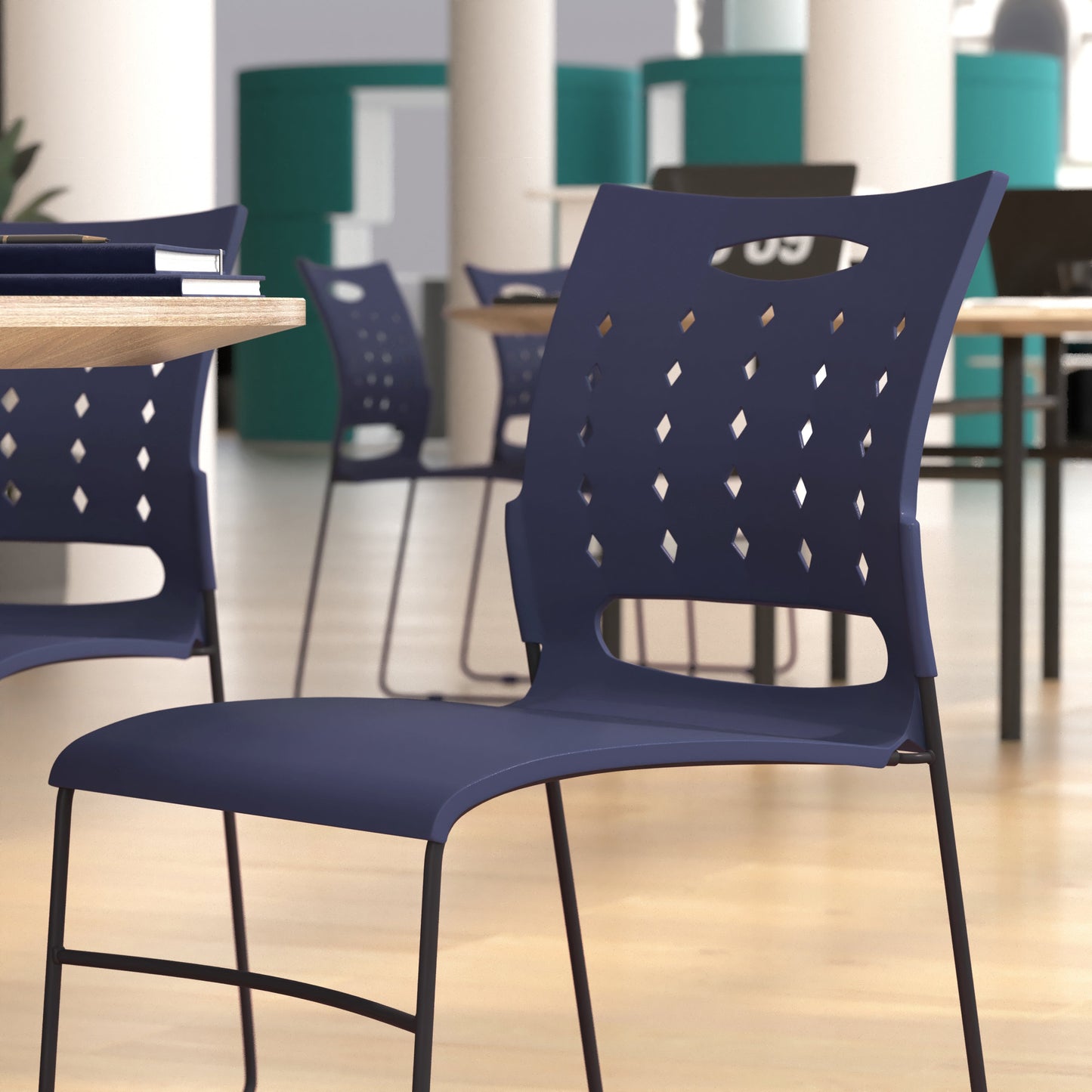 Navy Plastic Stack Chair RUT-2-NVY-BK-GG