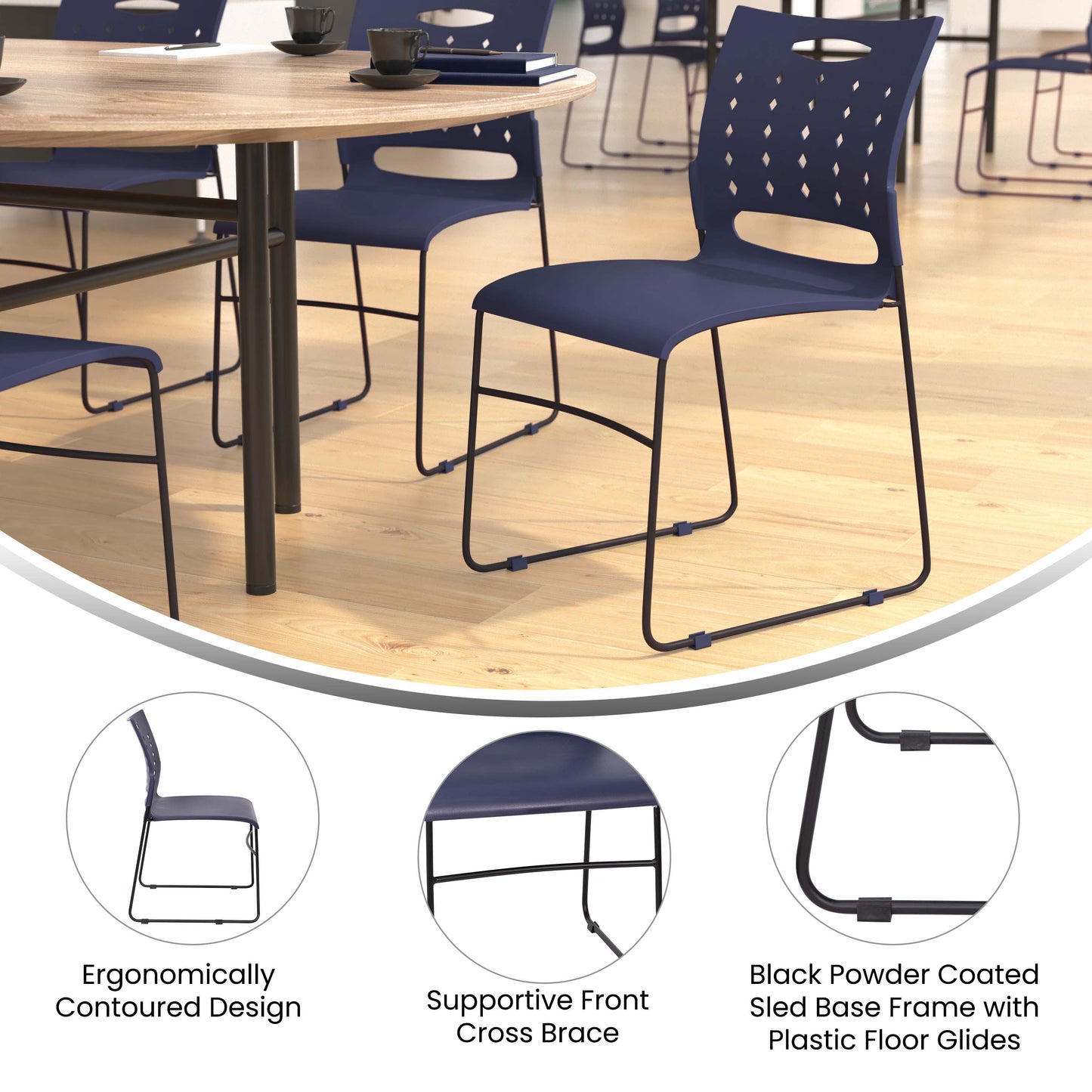 Navy Plastic Stack Chair RUT-2-NVY-BK-GG