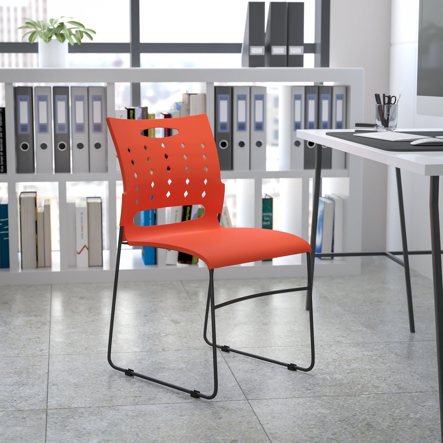 Orange Plastic Stack Chair RUT-2-OR-GG