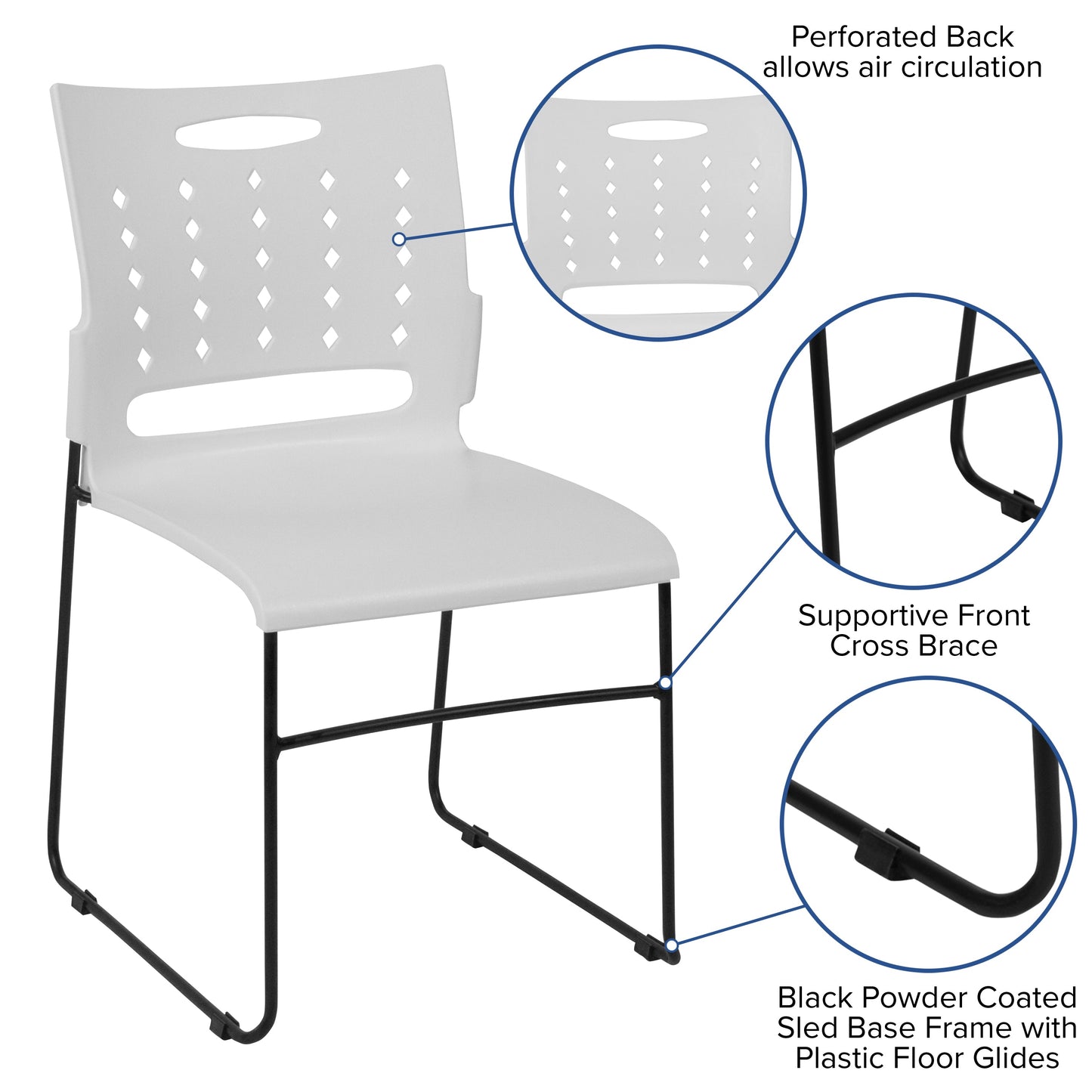 White Plastic Stack Chair RUT-2-WH-GG