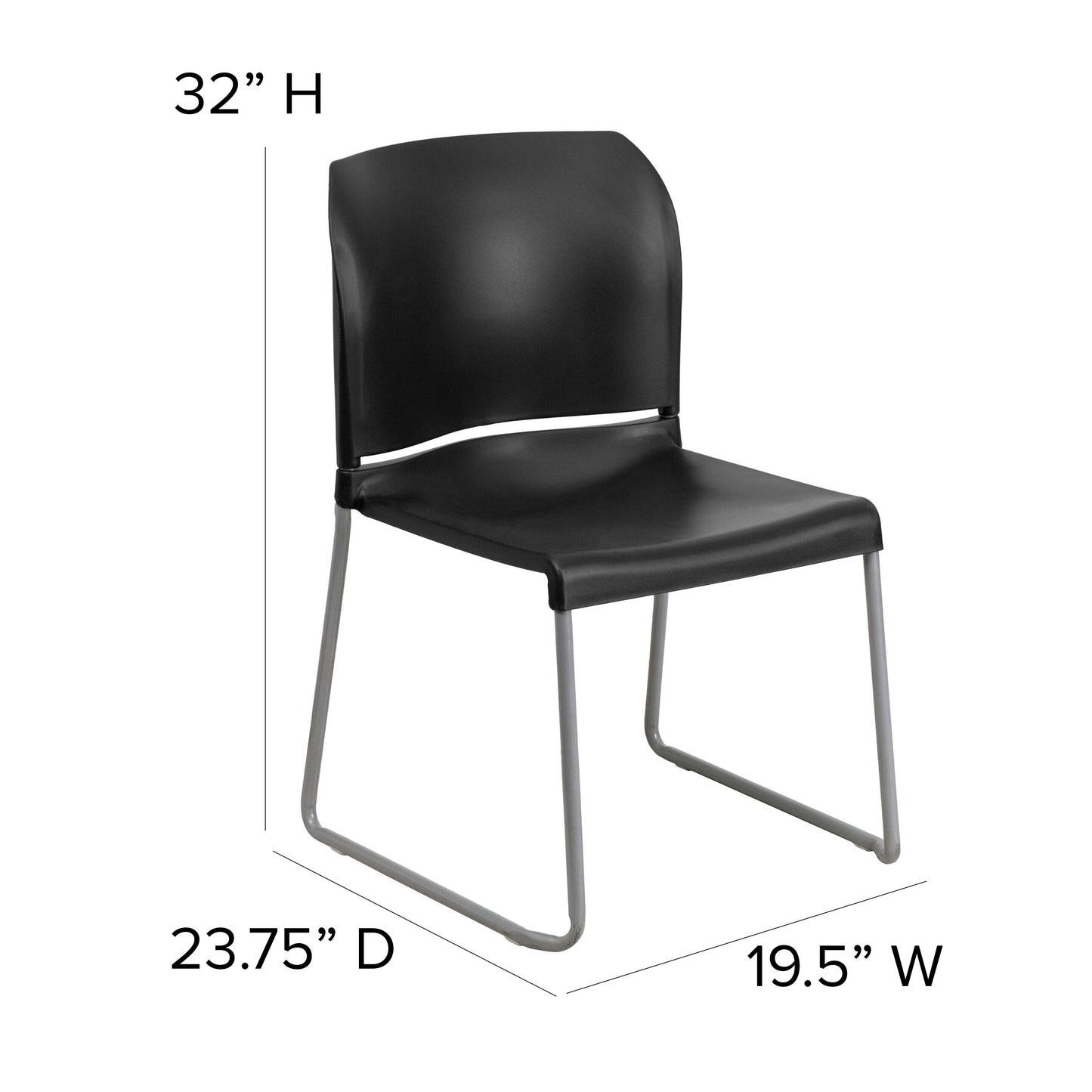 Black Plastic Sled Stack Chair RUT-238A-BK-GG