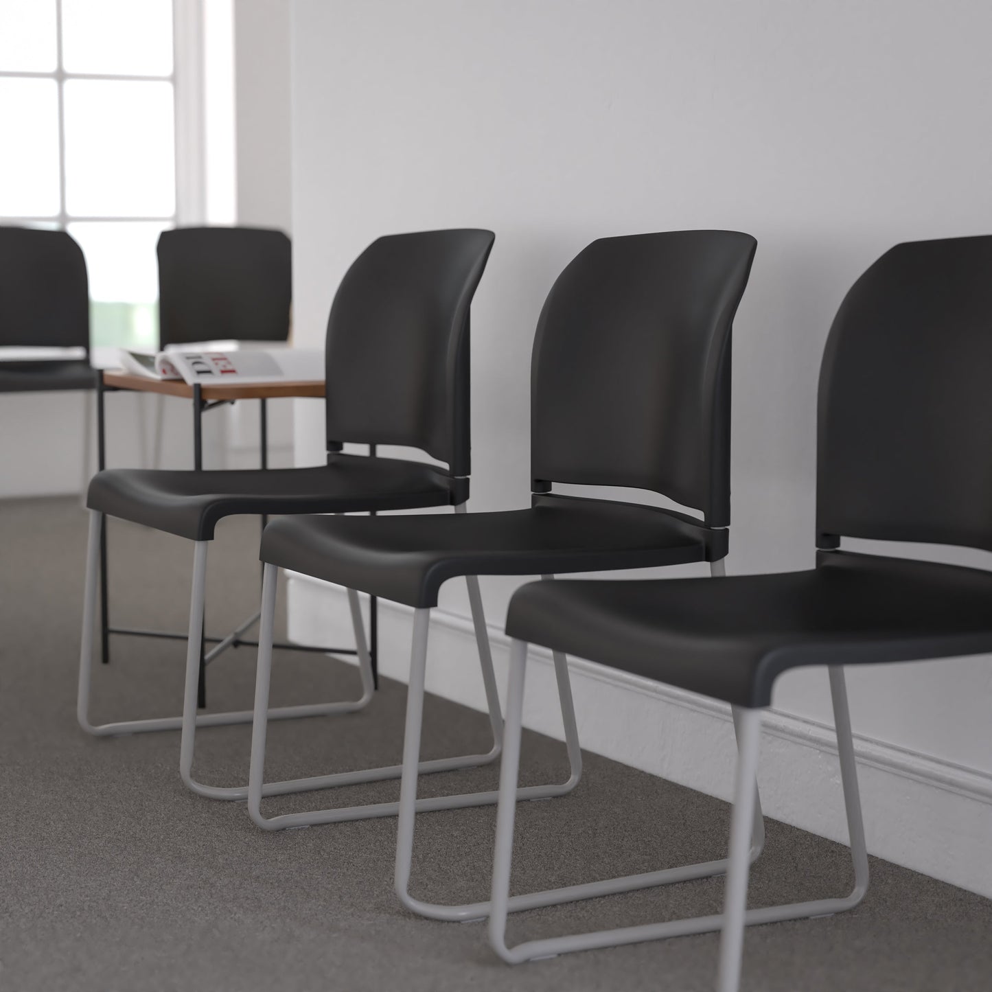 Black Plastic Sled Stack Chair RUT-238A-BK-GG