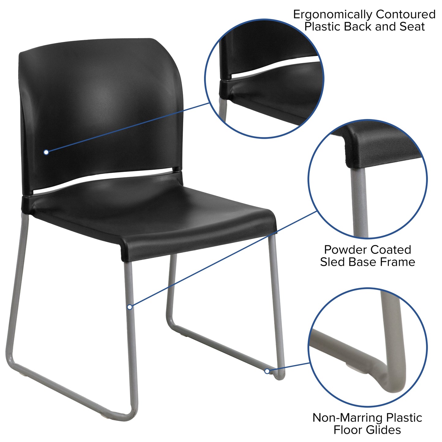 Black Plastic Sled Stack Chair RUT-238A-BK-GG