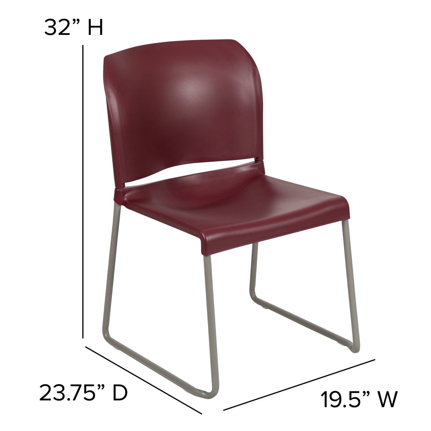 Burgundy Plastic Stack Chair RUT-238A-BY-GG