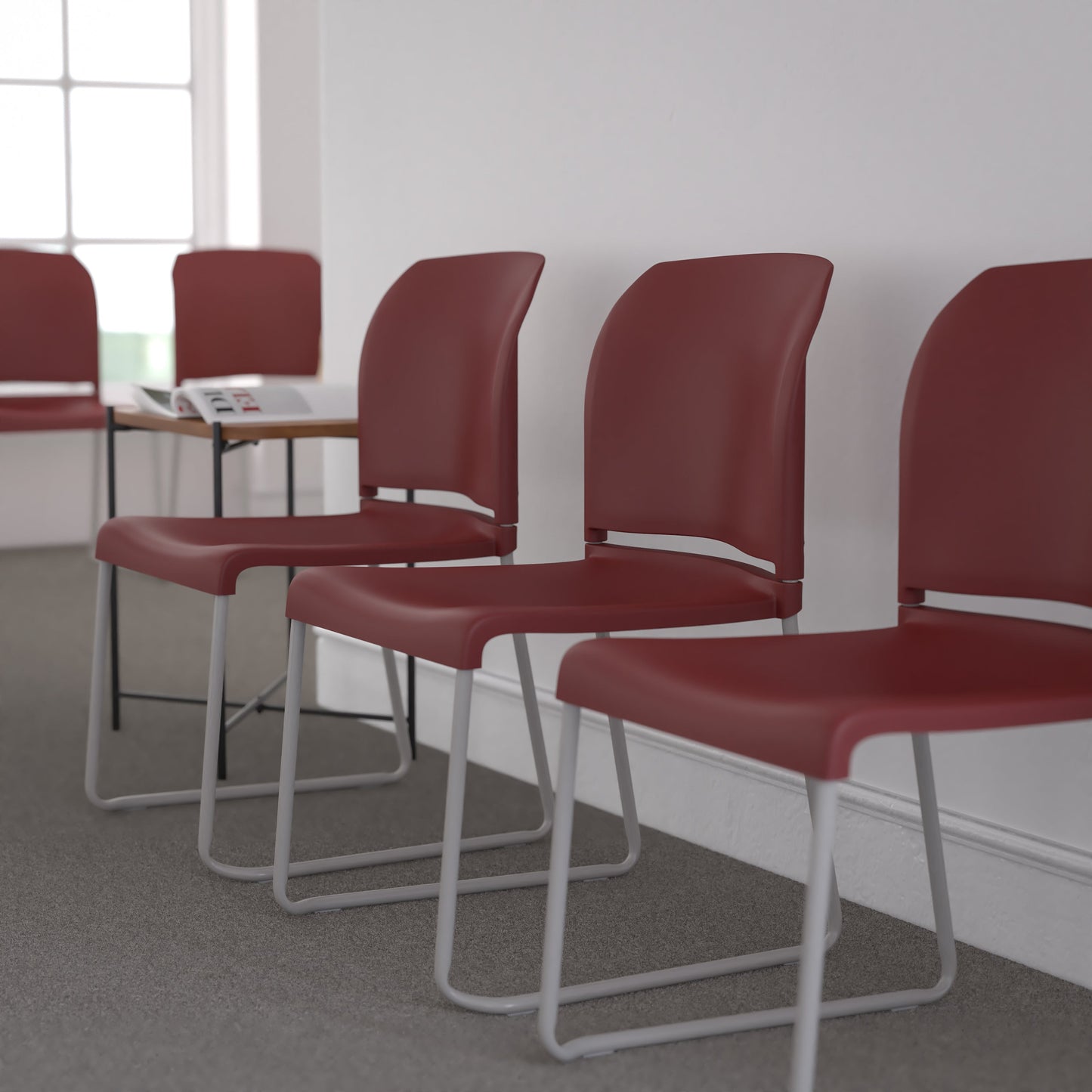 Burgundy Plastic Stack Chair RUT-238A-BY-GG