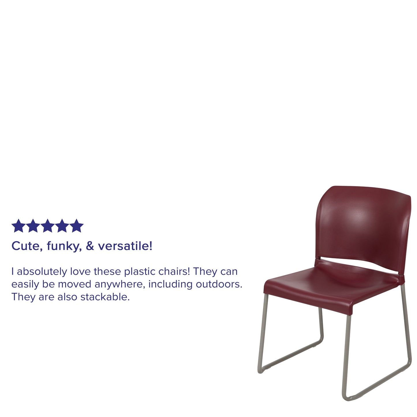 Burgundy Plastic Stack Chair RUT-238A-BY-GG