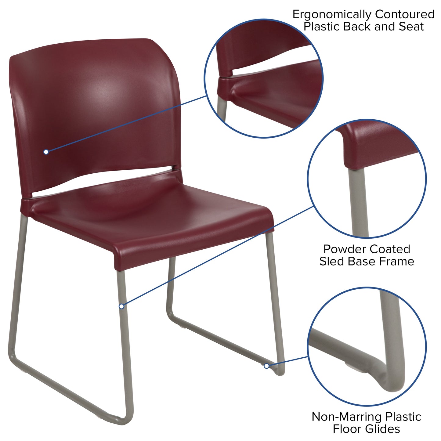 Burgundy Plastic Stack Chair RUT-238A-BY-GG