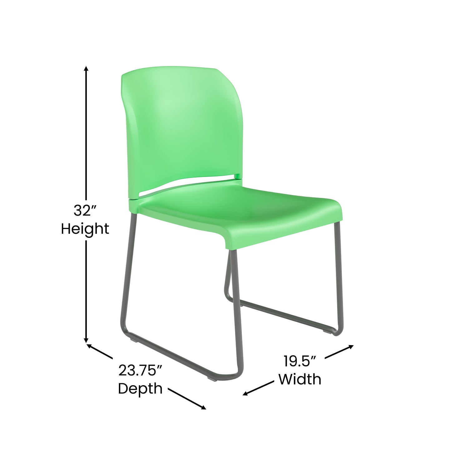 Green Plastic Sled Stack Chair RUT-238A-GN-GG