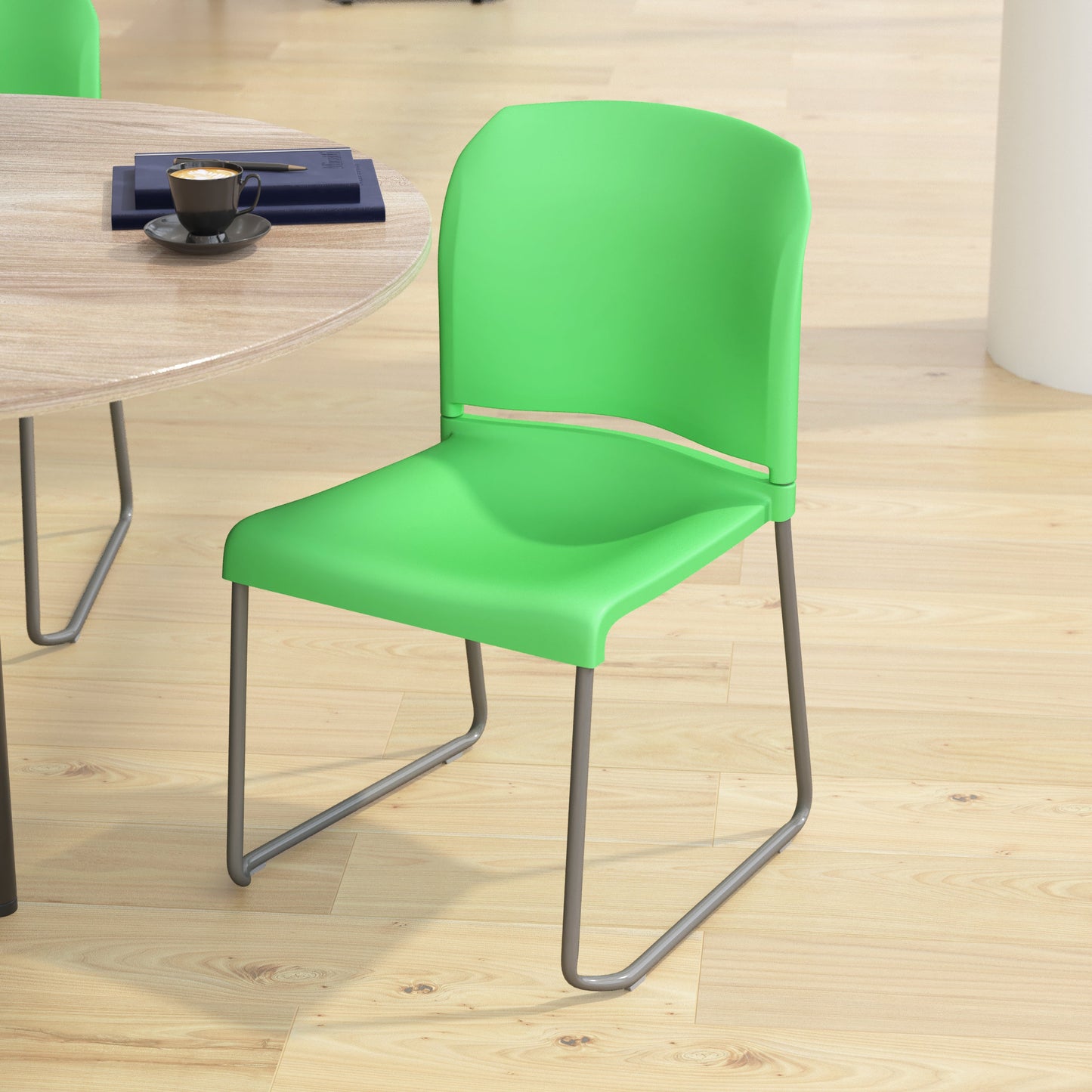 Green Plastic Sled Stack Chair RUT-238A-GN-GG