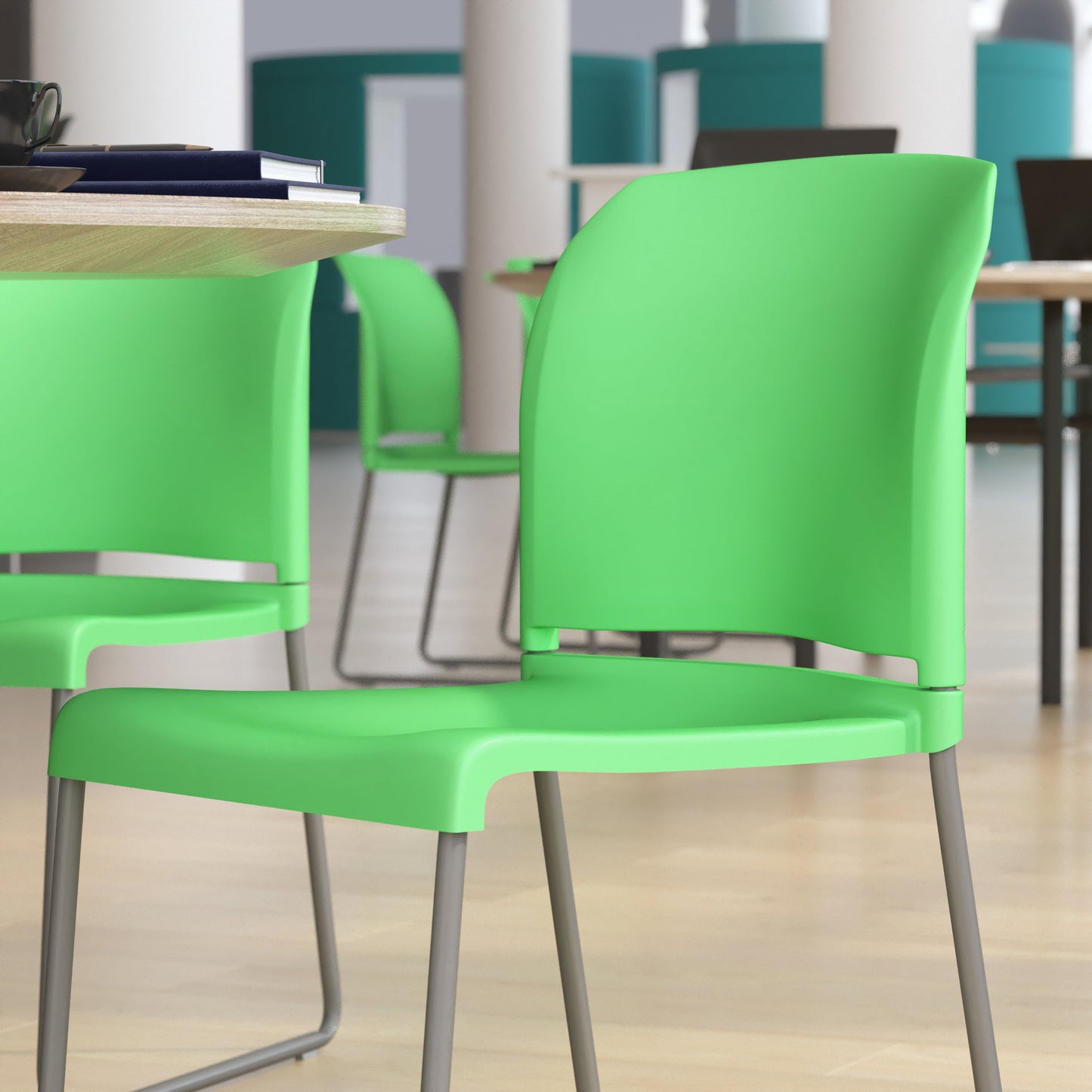 Green Plastic Sled Stack Chair RUT-238A-GN-GG