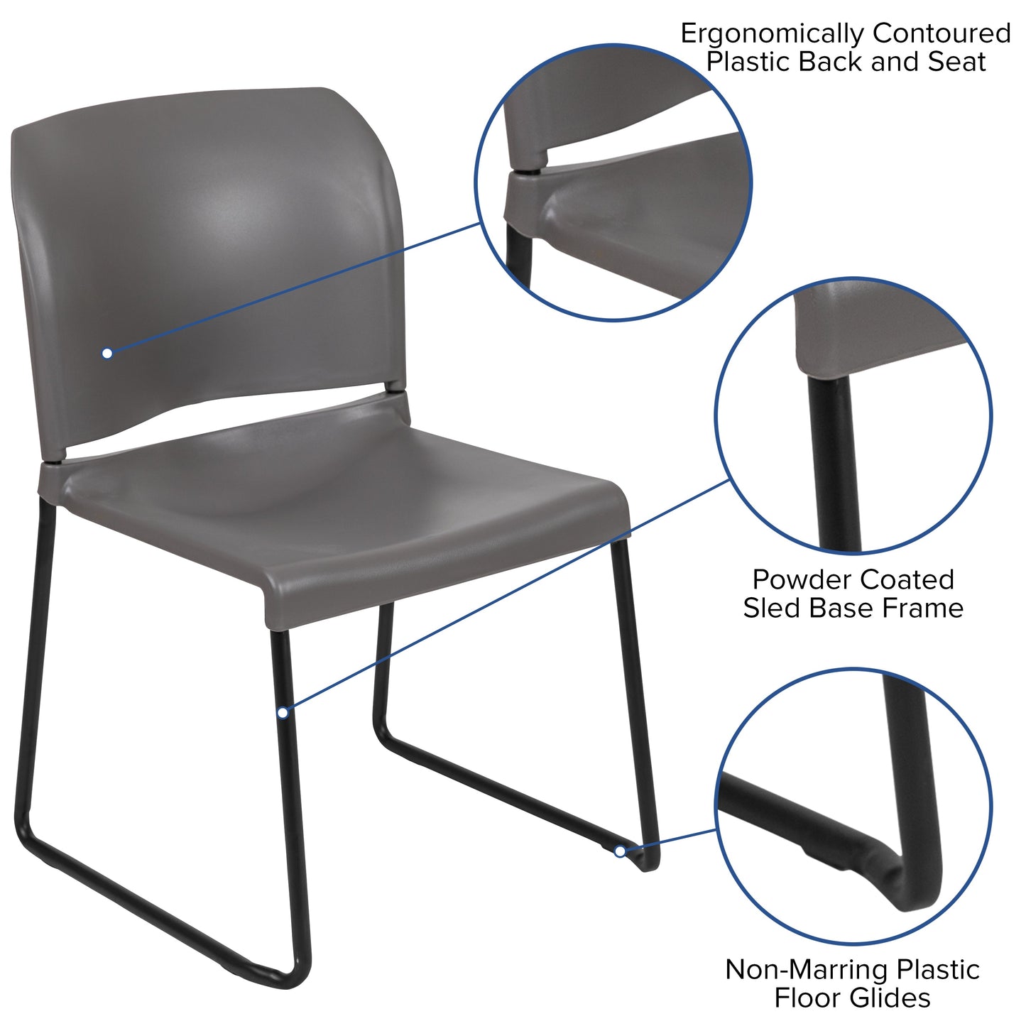 Gray Plastic Stack Chair RUT-238A-GY-GG