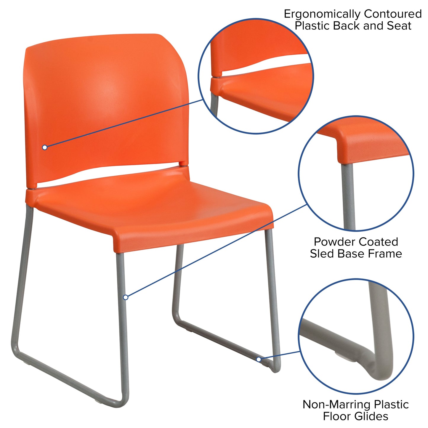 Orange Plastic Stack Chair RUT-238A-OR-GG