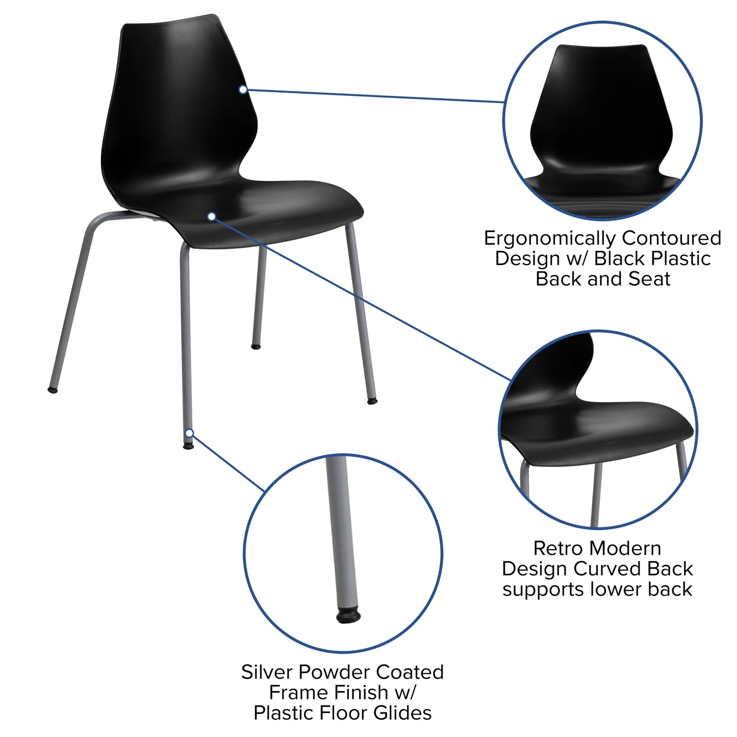 Black Plastic Stack Chair RUT-288-BK-GG