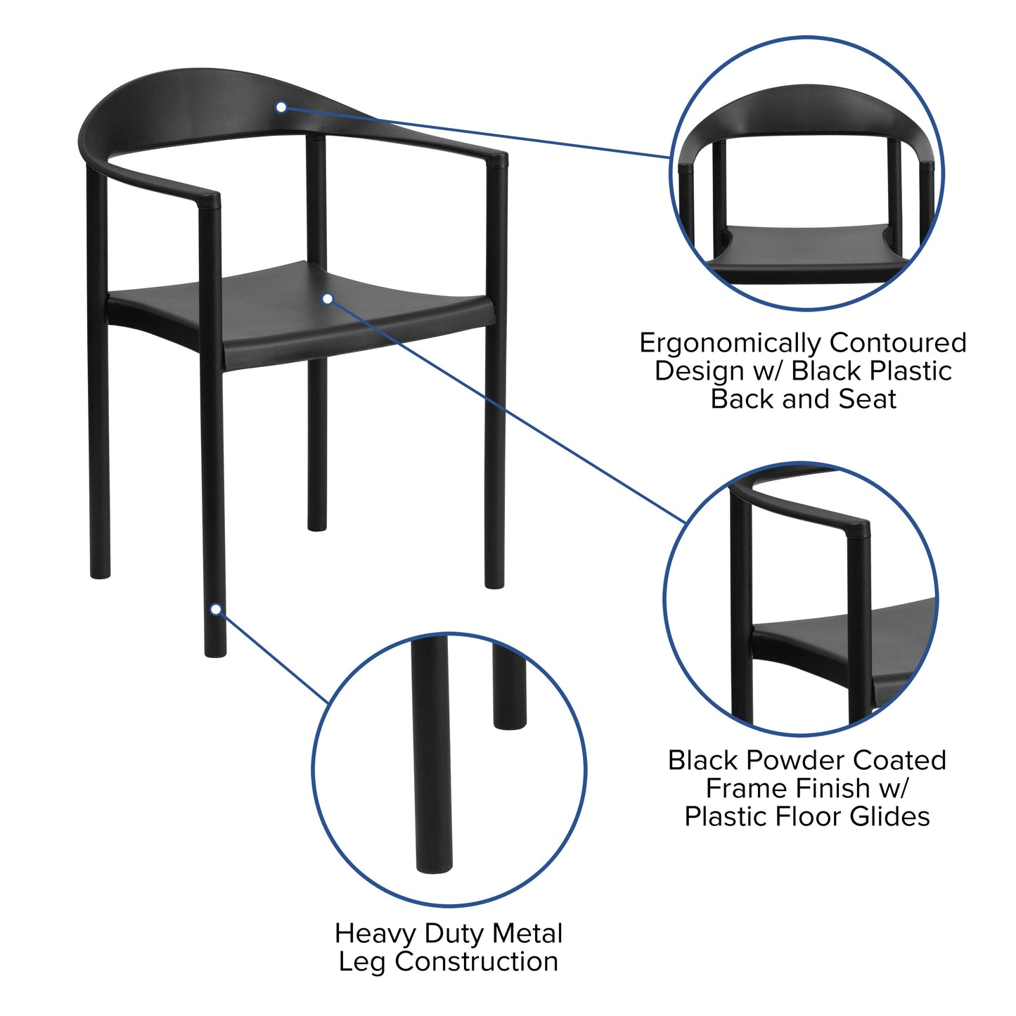 Black Plastic Stack Cafe Chair RUT-418-BK-GG