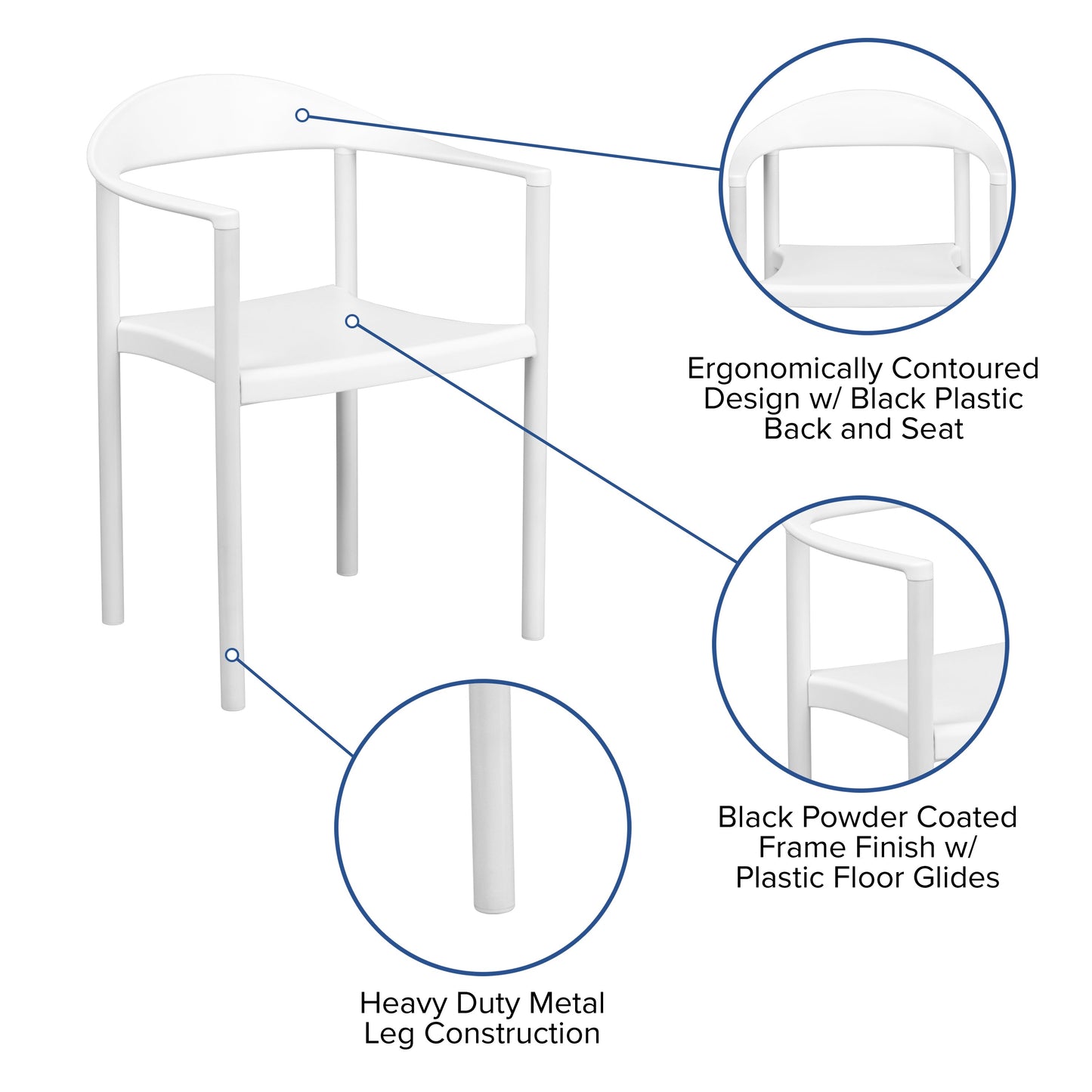 White Plastic Stack Cafe Chair RUT-418-WH-GG