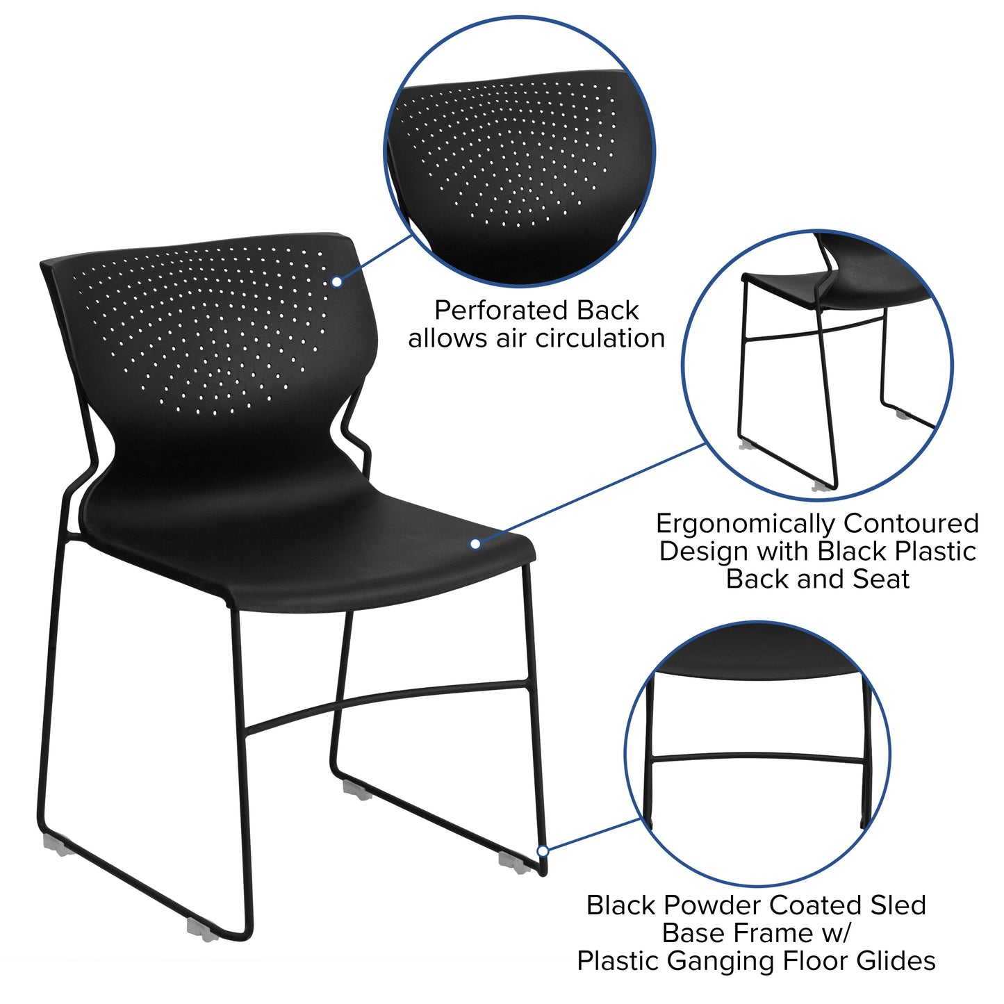 Black Plastic Stack Chair RUT-438-BK-GG