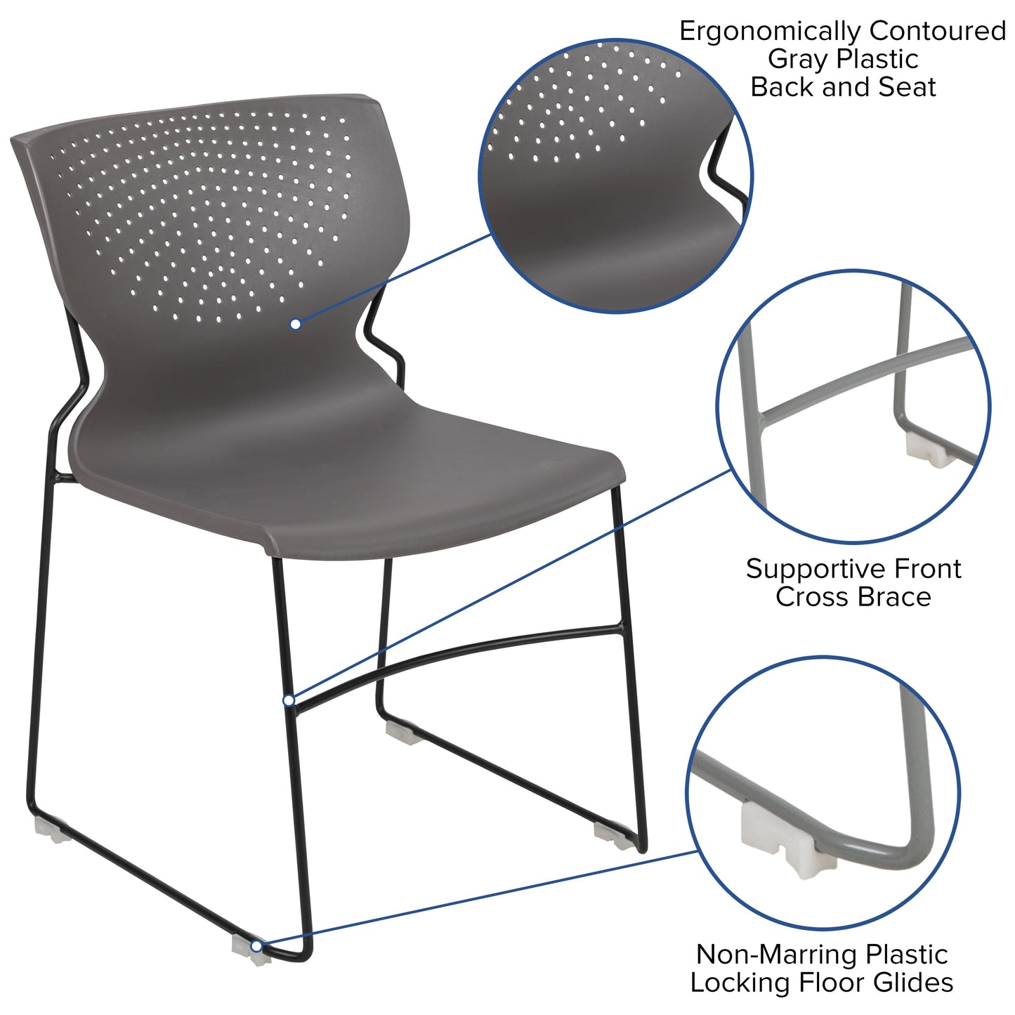 Gray Plastic Stack Chair RUT-438-GY-GG