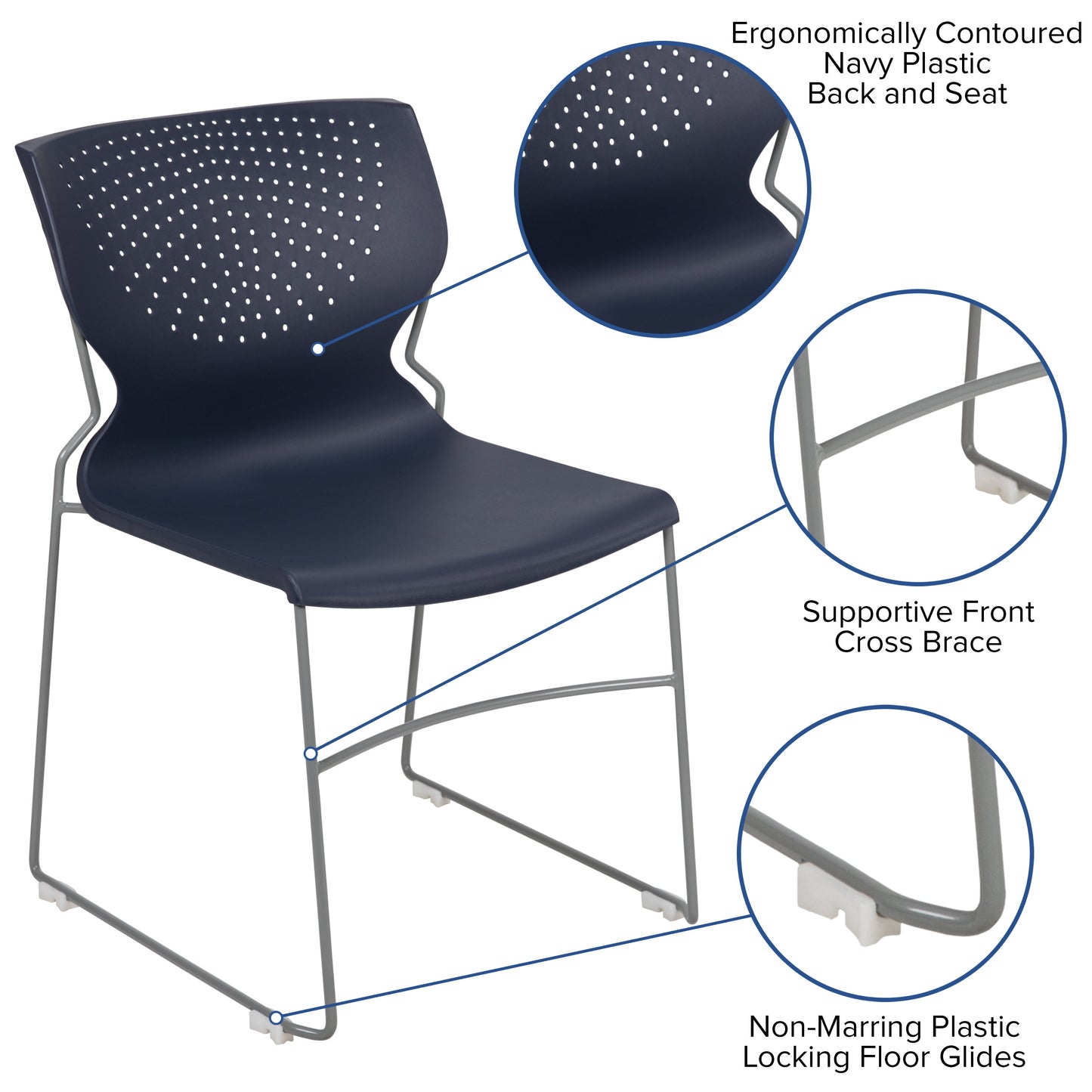 Navy Plastic Stack Chair RUT-438-NY-GG