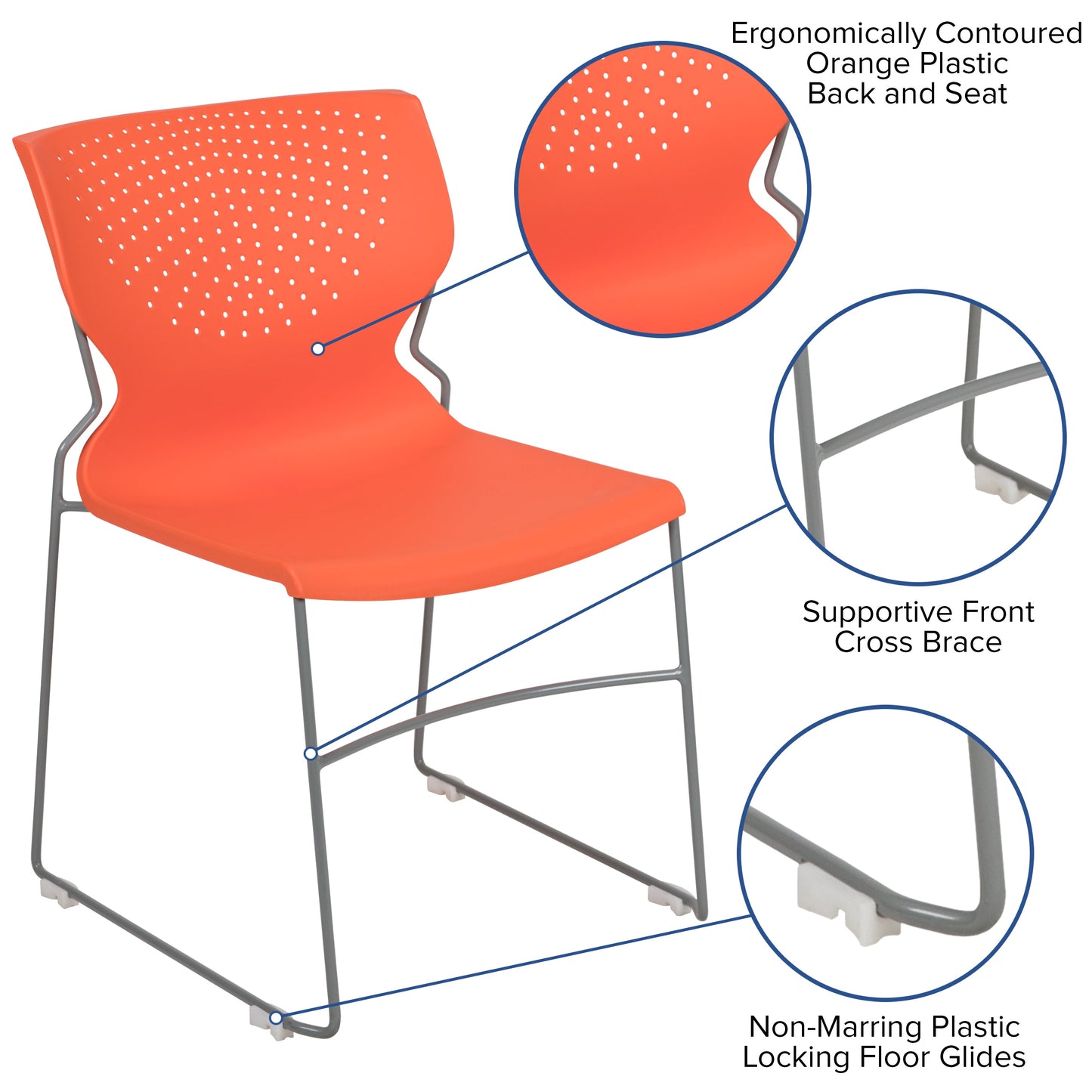 Orange Plastic Stack Chair RUT-438-OR-GG