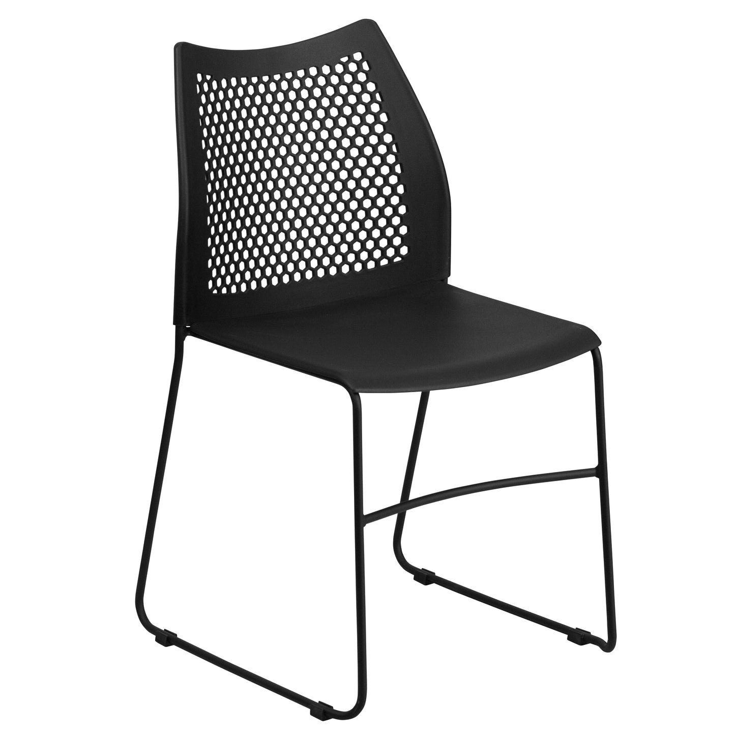 Black Plastic Sled Stack Chair RUT-498A-BLACK-GG