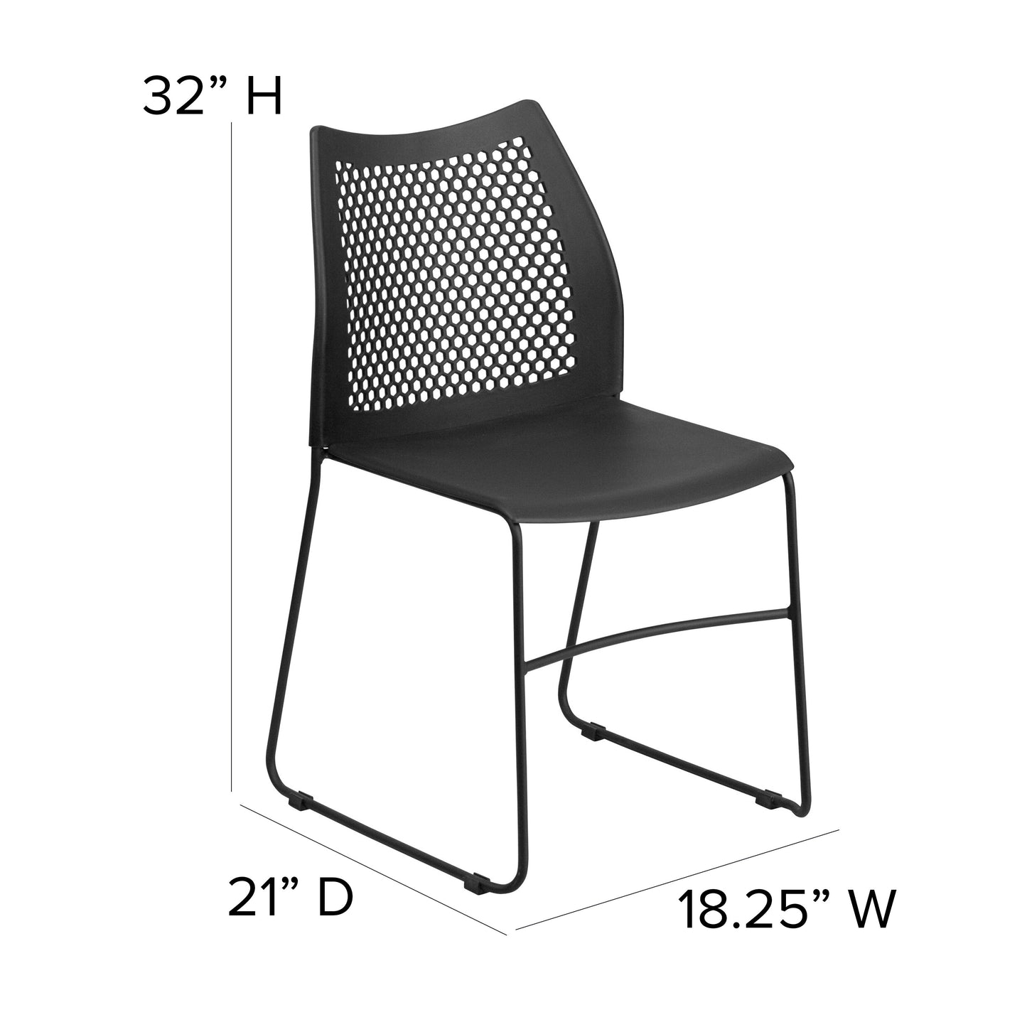 Black Plastic Sled Stack Chair RUT-498A-BLACK-GG