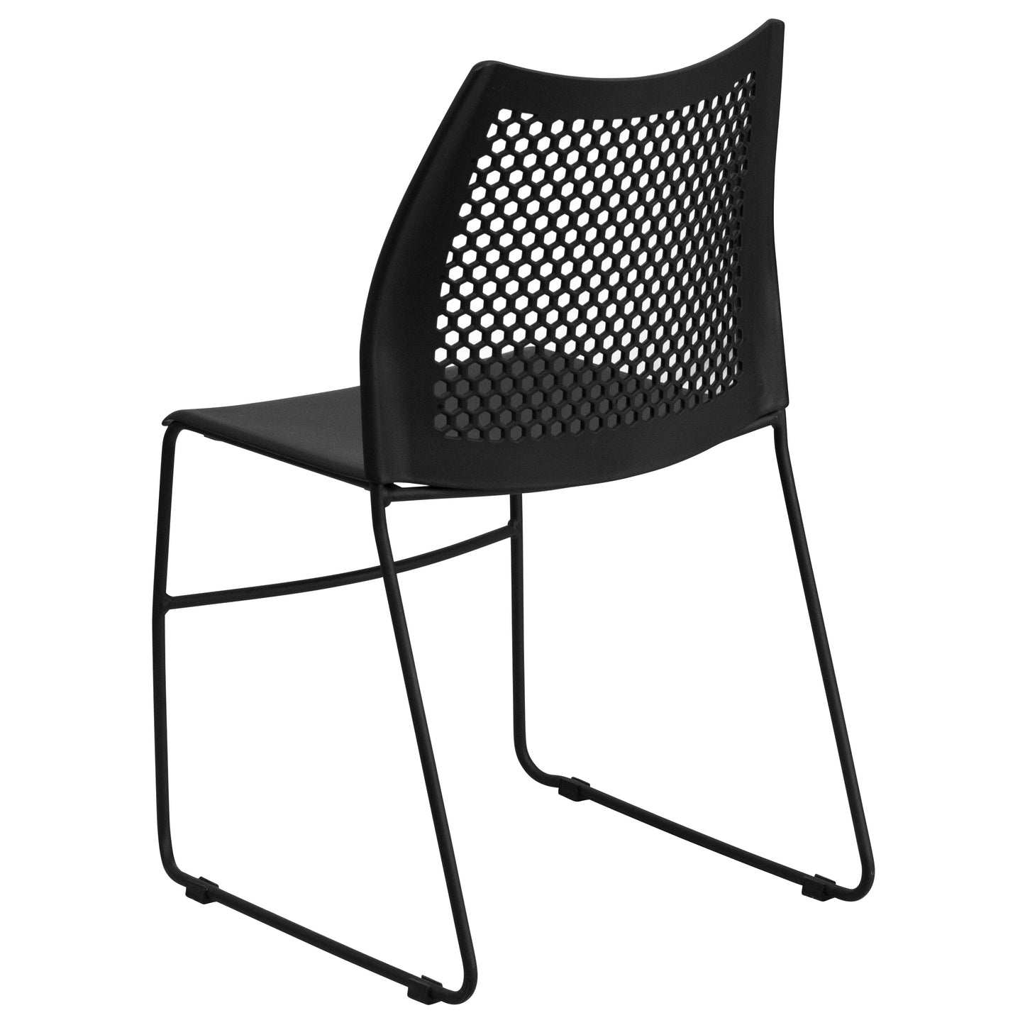 Black Plastic Sled Stack Chair RUT-498A-BLACK-GG