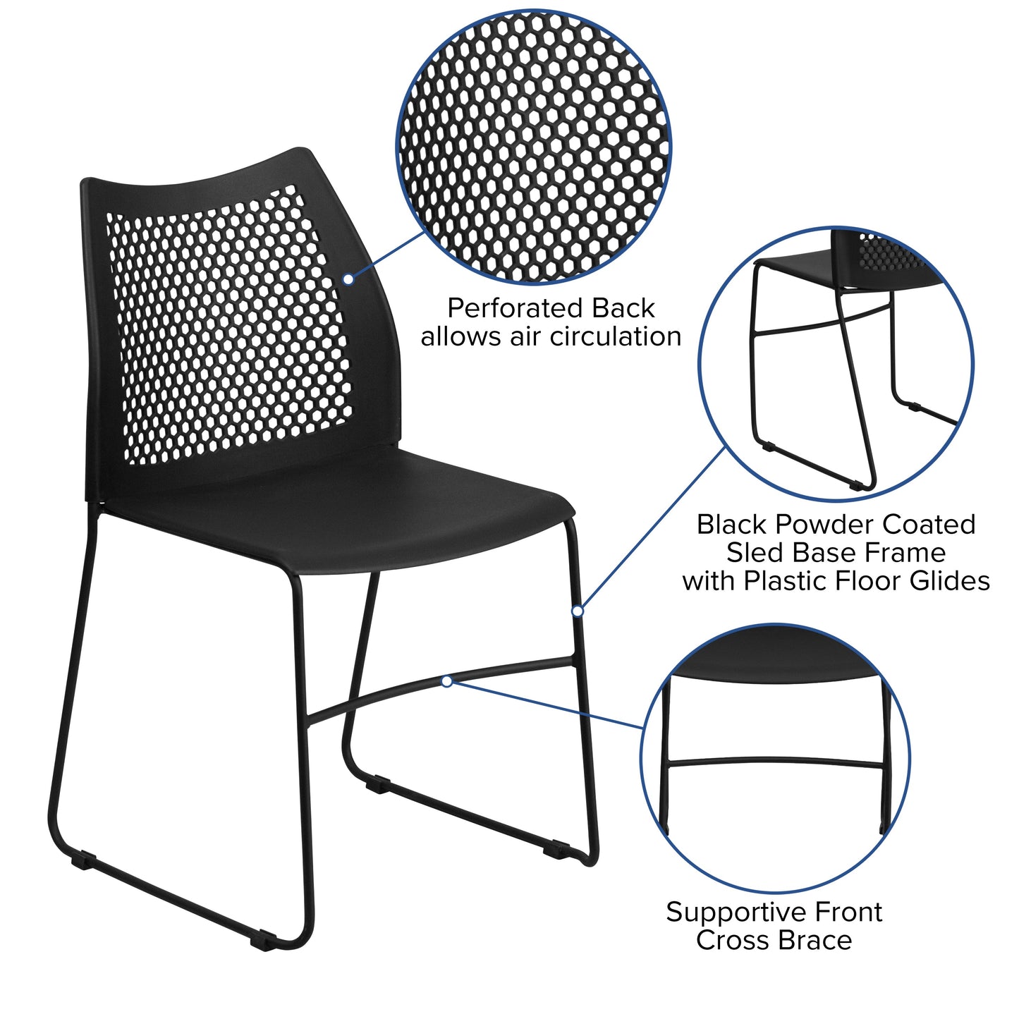 Black Plastic Sled Stack Chair RUT-498A-BLACK-GG