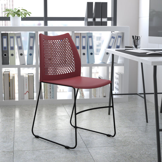 Burgundy Plastic Stack Chair RUT-498A-BY-GG