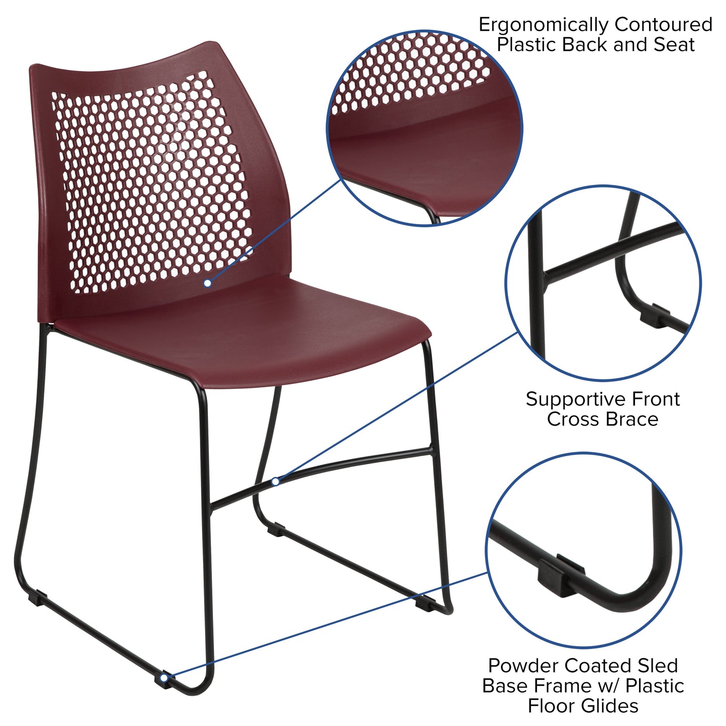 Burgundy Plastic Stack Chair RUT-498A-BY-GG