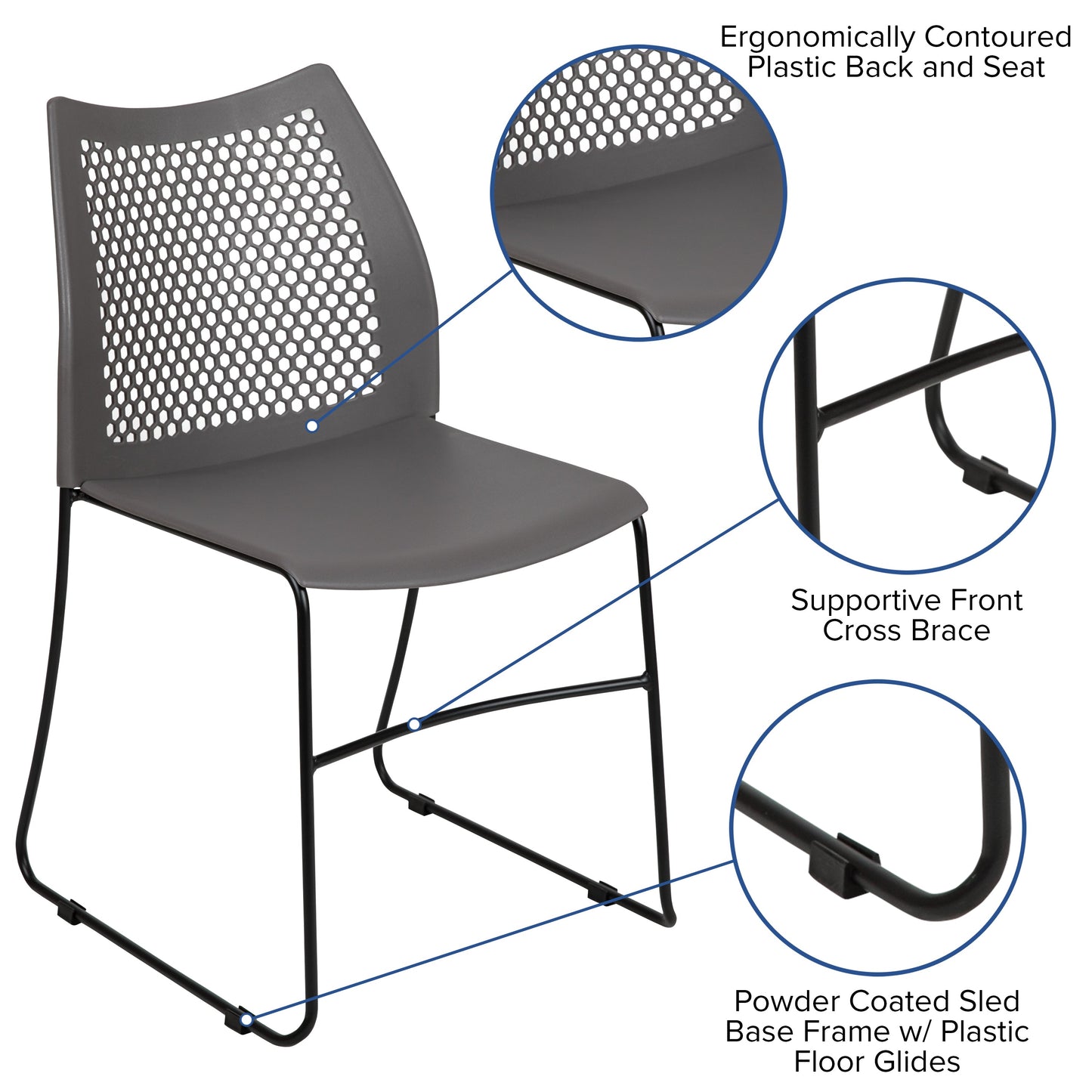 Gray Plastic Stack Chair RUT-498A-GY-GG