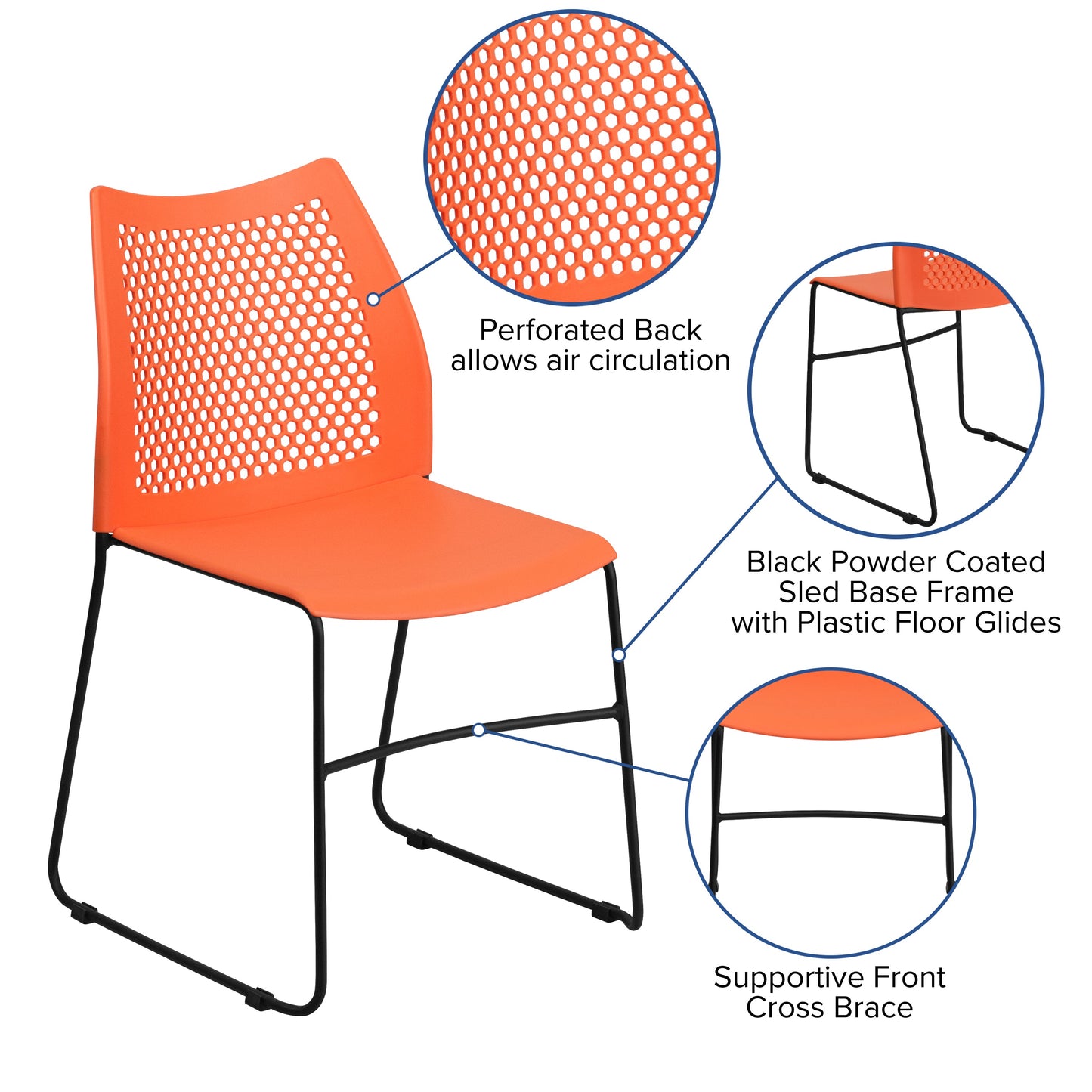 Orange Plastic Stack Chair RUT-498A-ORANGE-GG