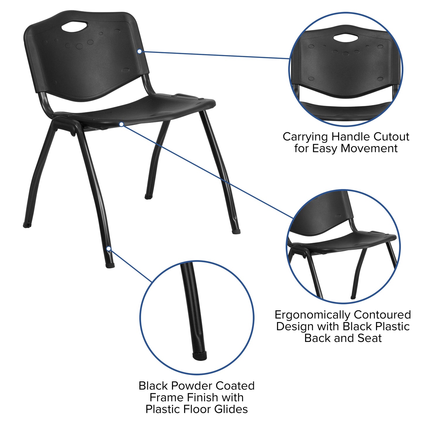 Black Plastic Stack Chair RUT-D01-BK-GG