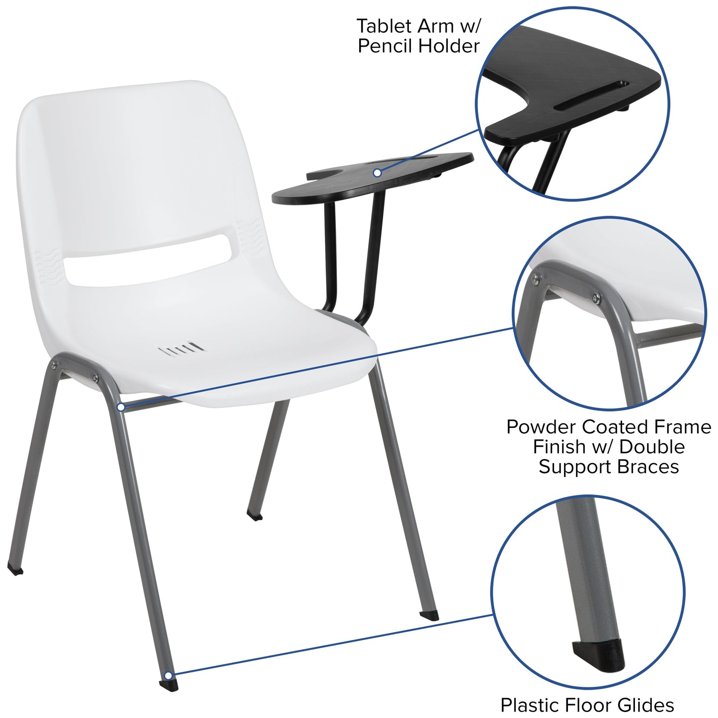 White Tablet Arm Chair RUT-EO1-WH-LTAB-GG