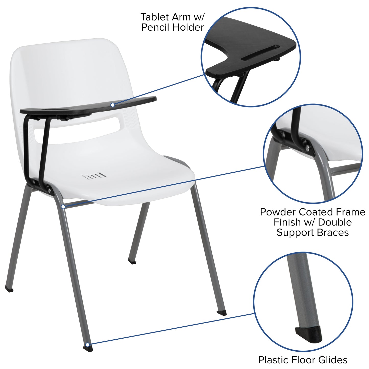 White Tablet Arm Chair RUT-EO1-WH-RTAB-GG