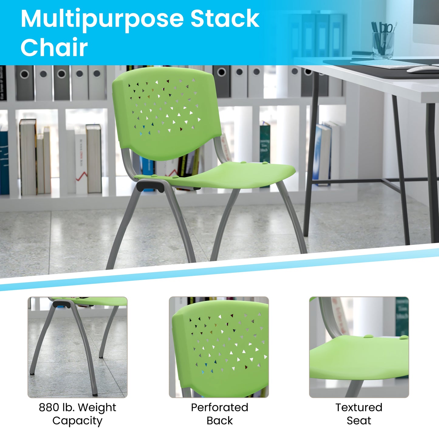 Green Plastic Stack Chair RUT-F01A-GN-GG