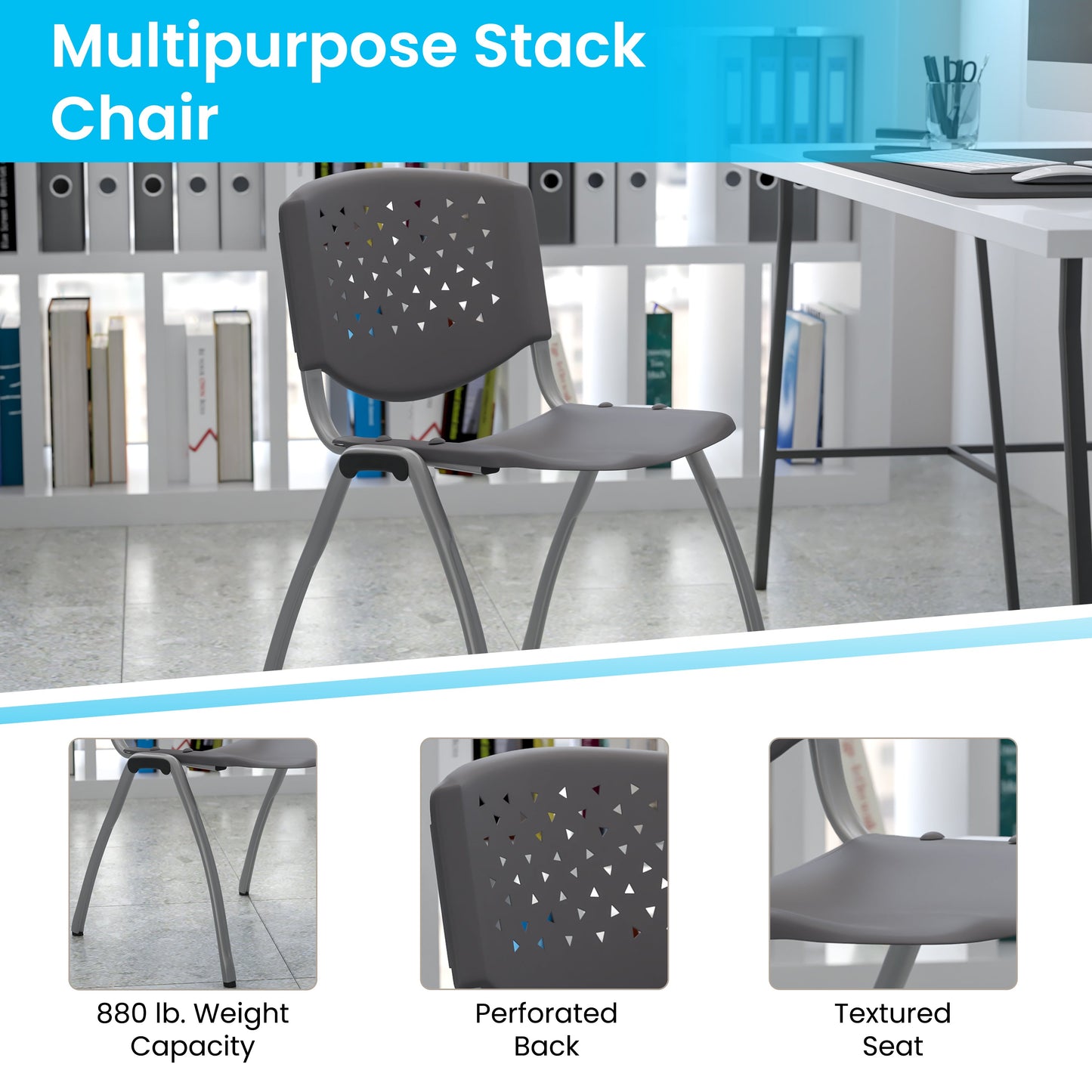 Gray Plastic Stack Chair RUT-F01A-GY-GG