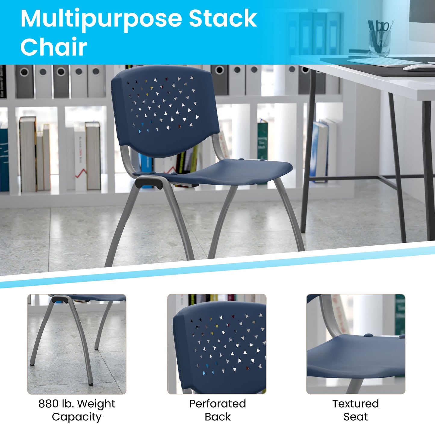 Navy Plastic Stack Chair RUT-F01A-NY-GG