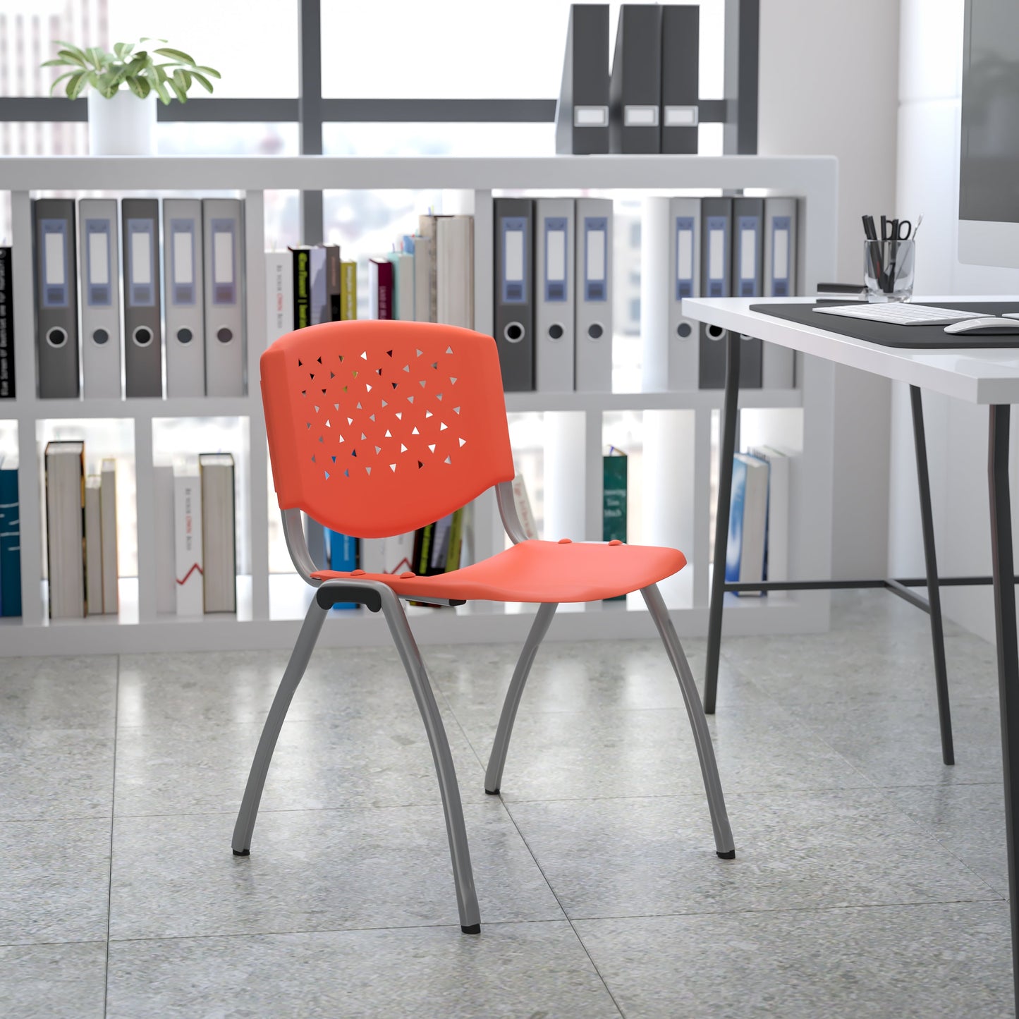 Orange Plastic Stack Chair RUT-F01A-OR-GG