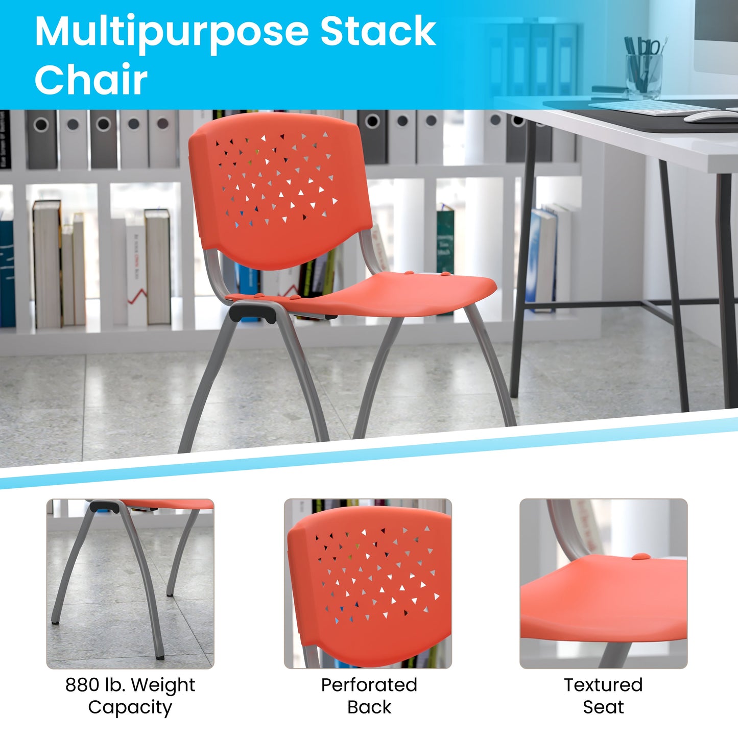 Orange Plastic Stack Chair RUT-F01A-OR-GG